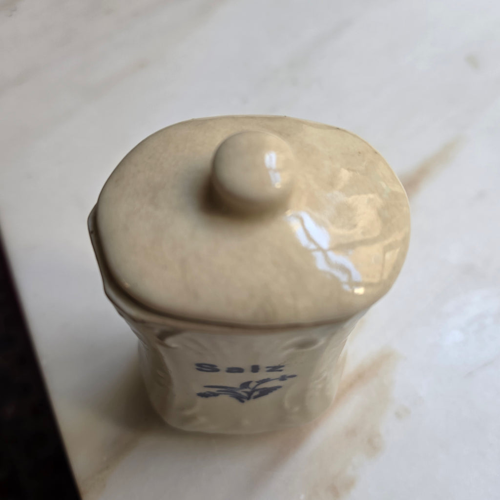 Kleine alte Vorratsdose Salz handbemalt