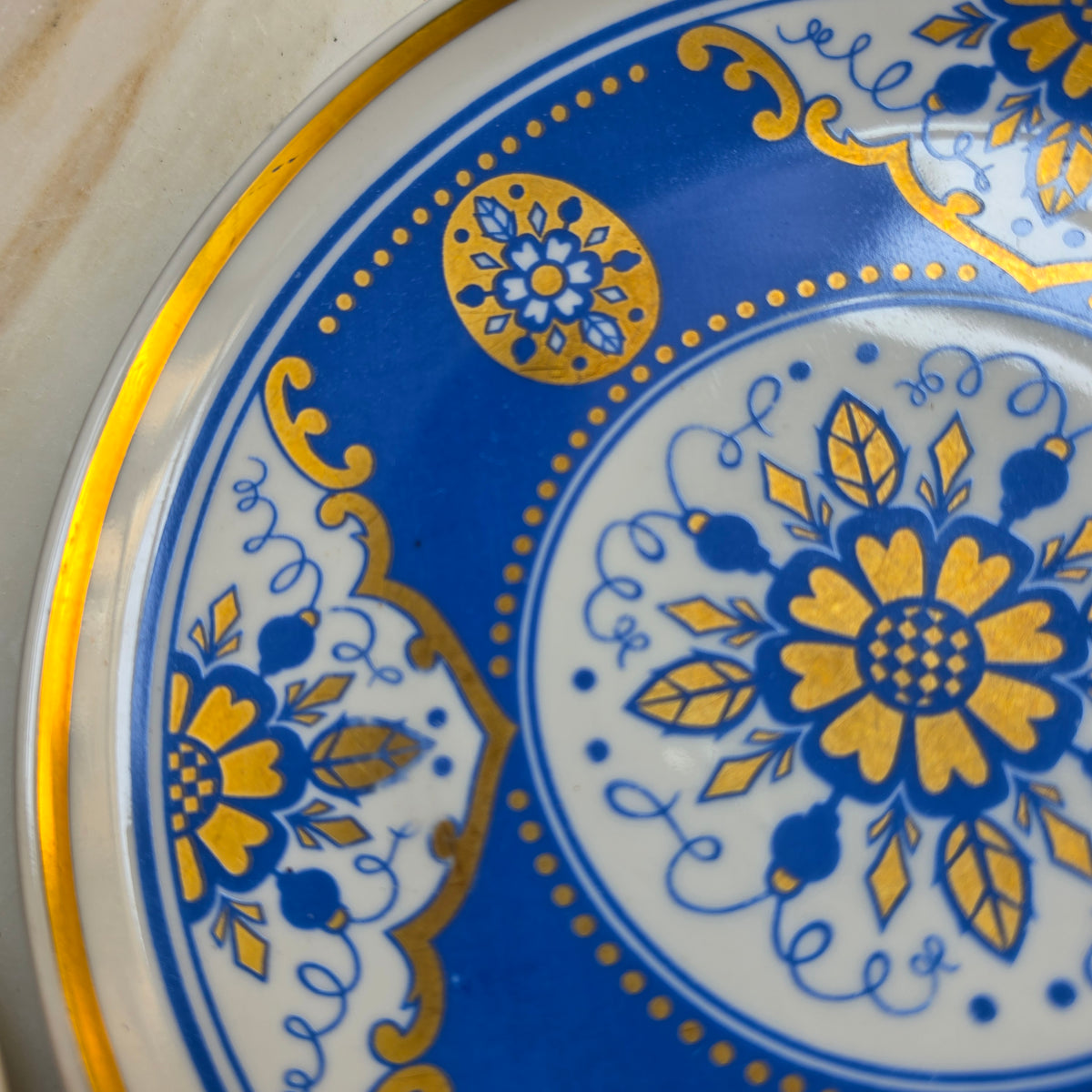 Vintage CP Weißwasser Porzellan-Gedeck 3-teilig – Kobaltblau mit üppigem Golddekor & Ornamenten