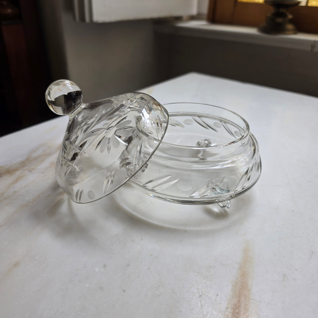 Vintage Bonboniere Schale aus Kristallglas mit Deckel