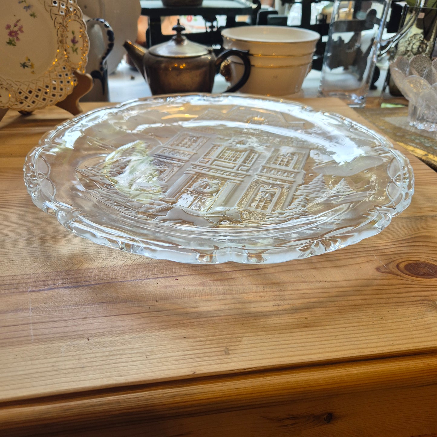 Großer Weihnachtsteller Glasteller Antik French für Obst Servierteller Platte Landhaus Vintage