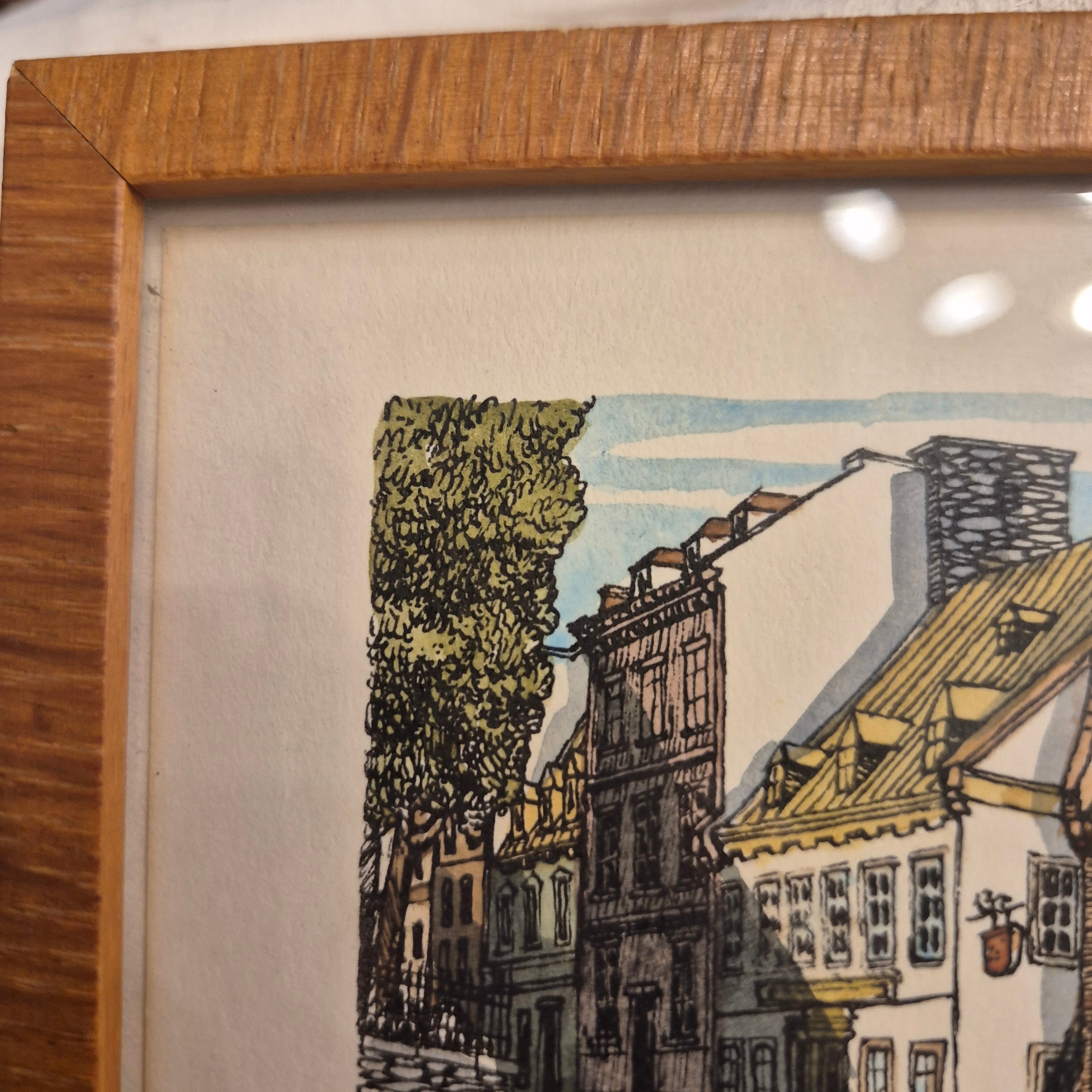 Kleine Vintage-Radierung einer Straße - Bild gerahmt