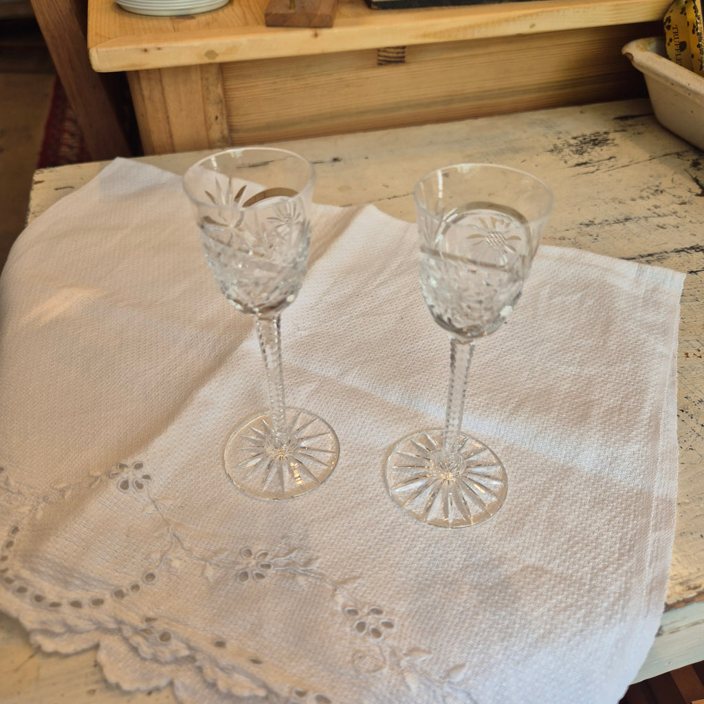 2x Vintage Kristall Schnaps Likör Wein Gläser Mid-Century Cocktail Bar klein