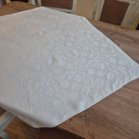 Antike Jugendstil Serviette/Mitteldecke weiß 83x95cm Damast leichte gelbe Flecken