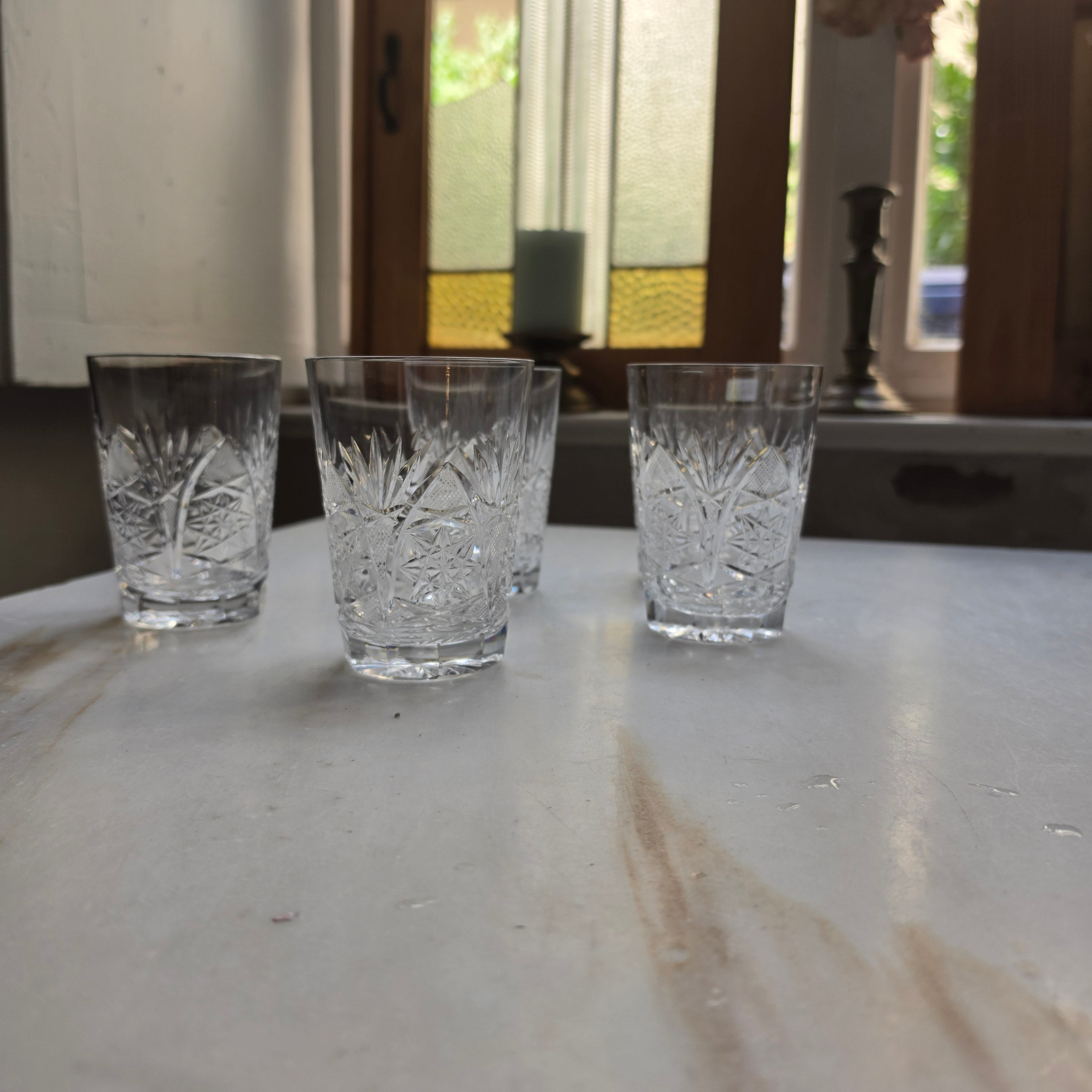 5x Vintage Kristall Whisky Gläser mit Sternschliff