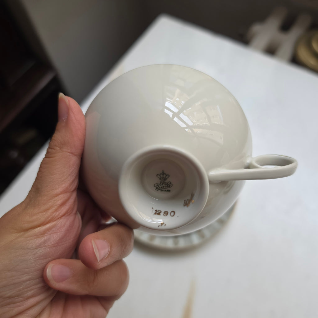 Vintage Alka Kunst Bavaria Sammeltasse 3-teilig | Mid-Century Porzellan Gedeck mit Golddekor & Stilvollem Muster (1950er/60er)