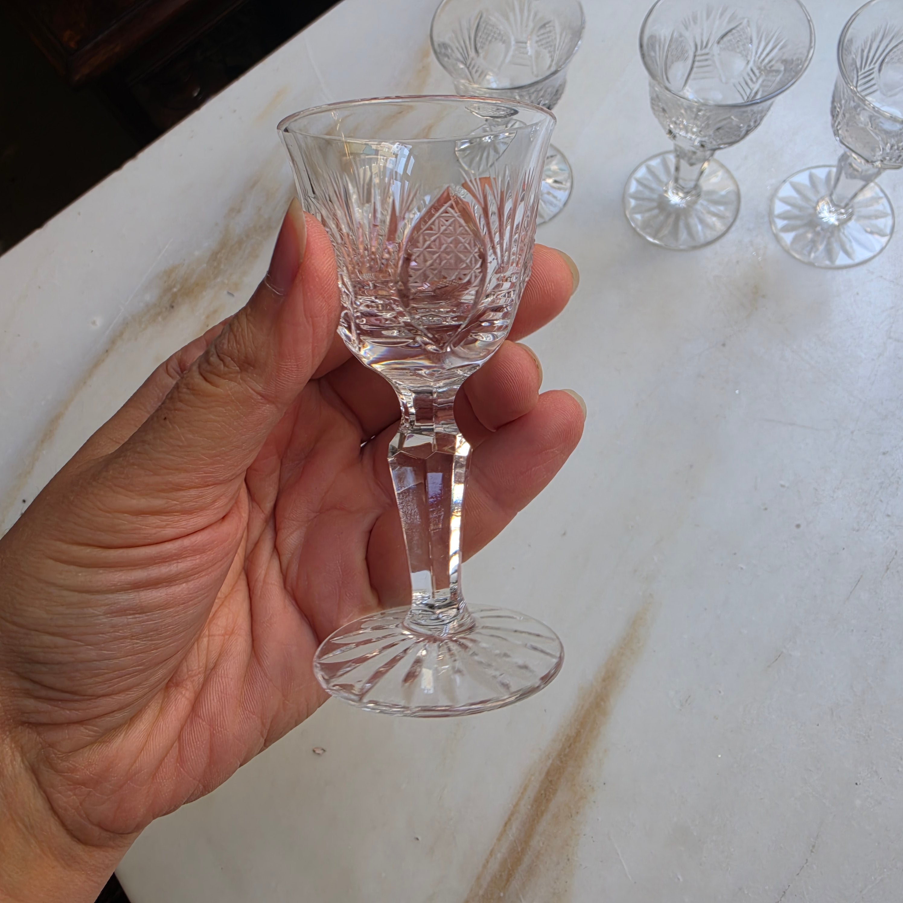 4x Vintage Kristall Schnaps Likör Wein Gläser Mid-Century Cocktail Bar klein