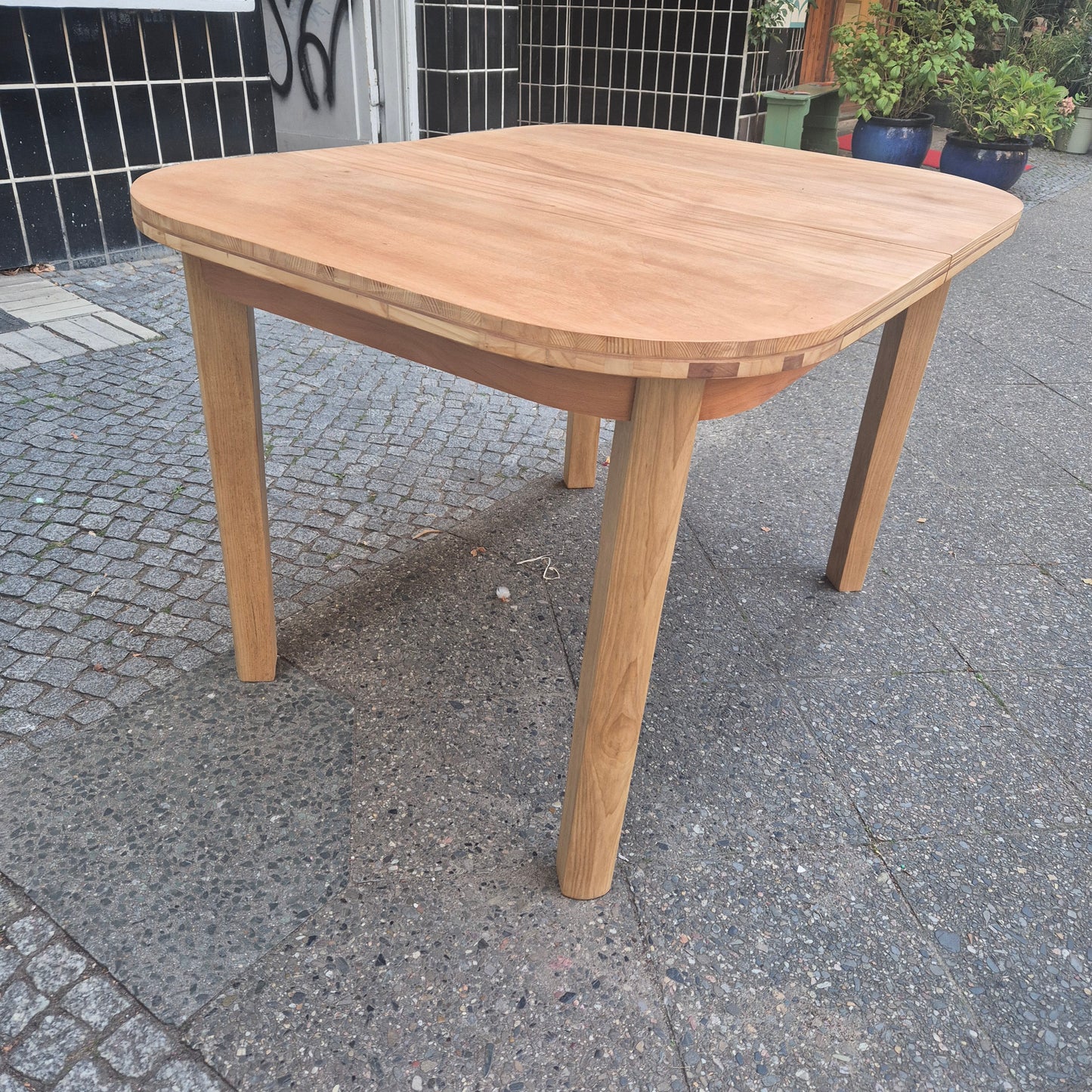 Vintage 70er Jahre Tisch Vollholz oval ausziehbar 170x90cm