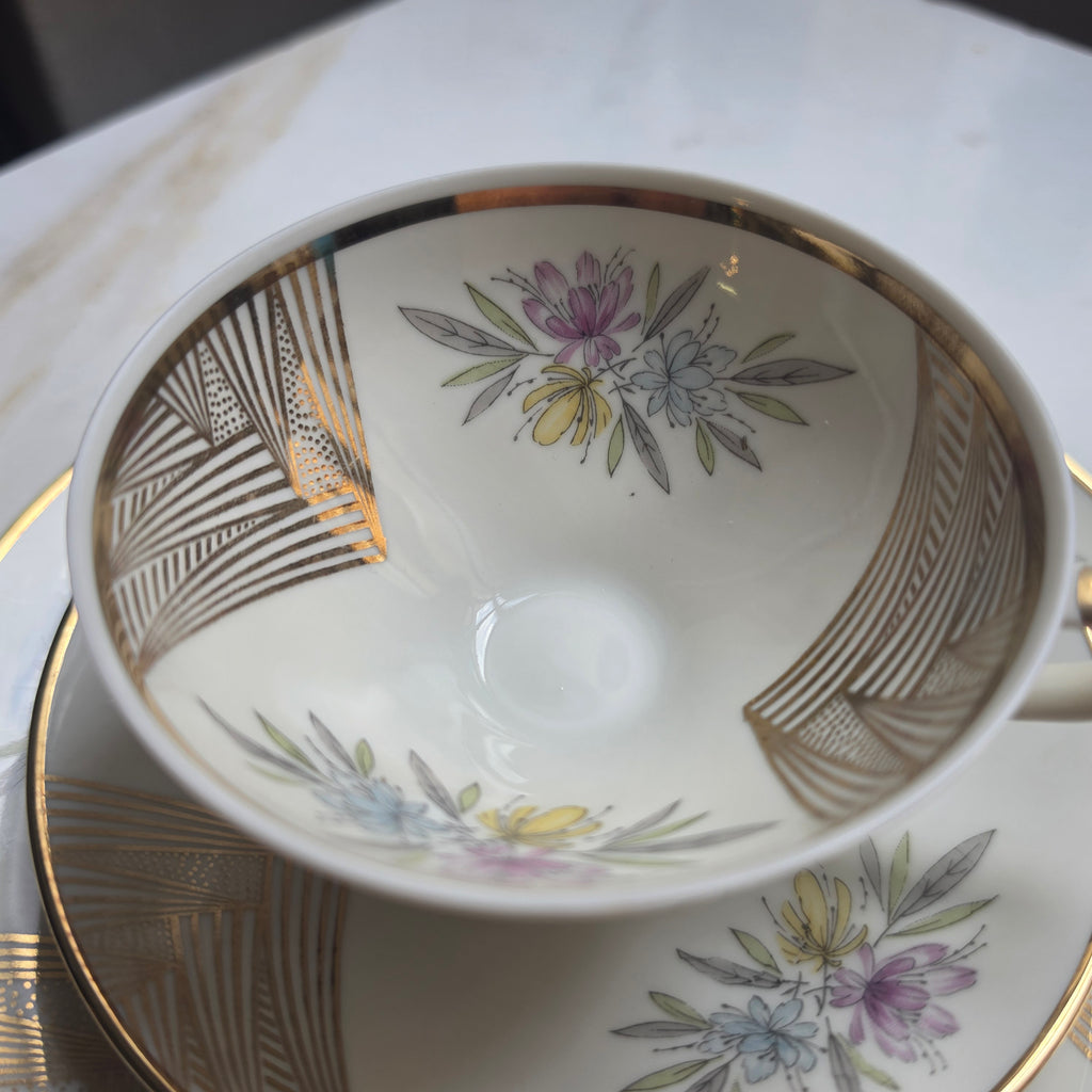 Vintage Winterling Marktleuthen Bavaria Sammeltasse (3-teilig) | Mid-Century Porzellan Gedeck mit Golddekor & Blütendesign