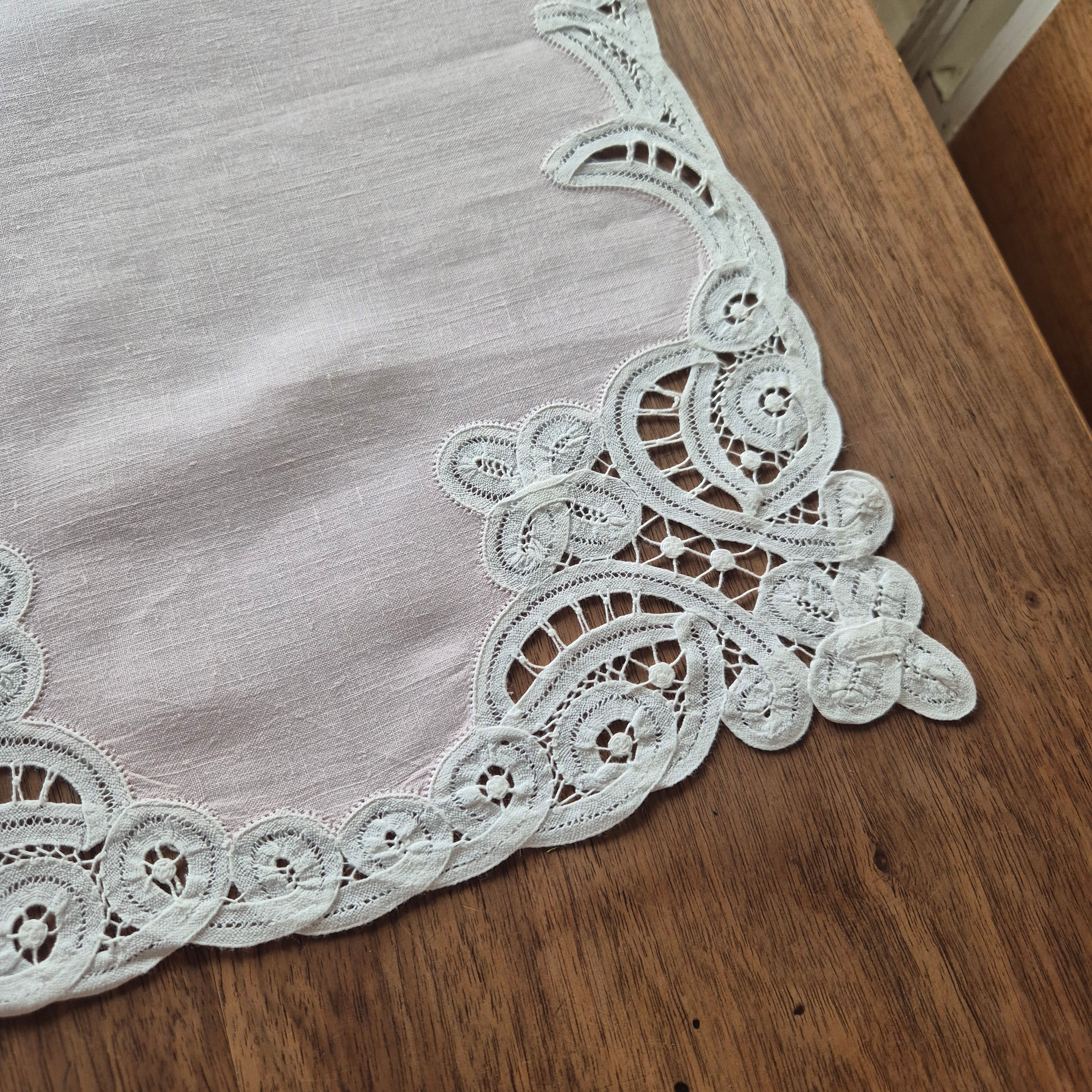 2x Antike rosa Tischläufer Tischdecken Läufer geklöppelt Jugendstil 85x30cm