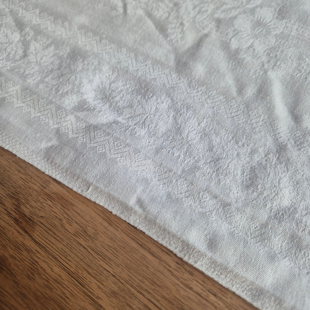 Antikes Baumwolle Damast Tischtuch - Läufer - Weiß - 57x166cm - Initialen "Dora Volker"