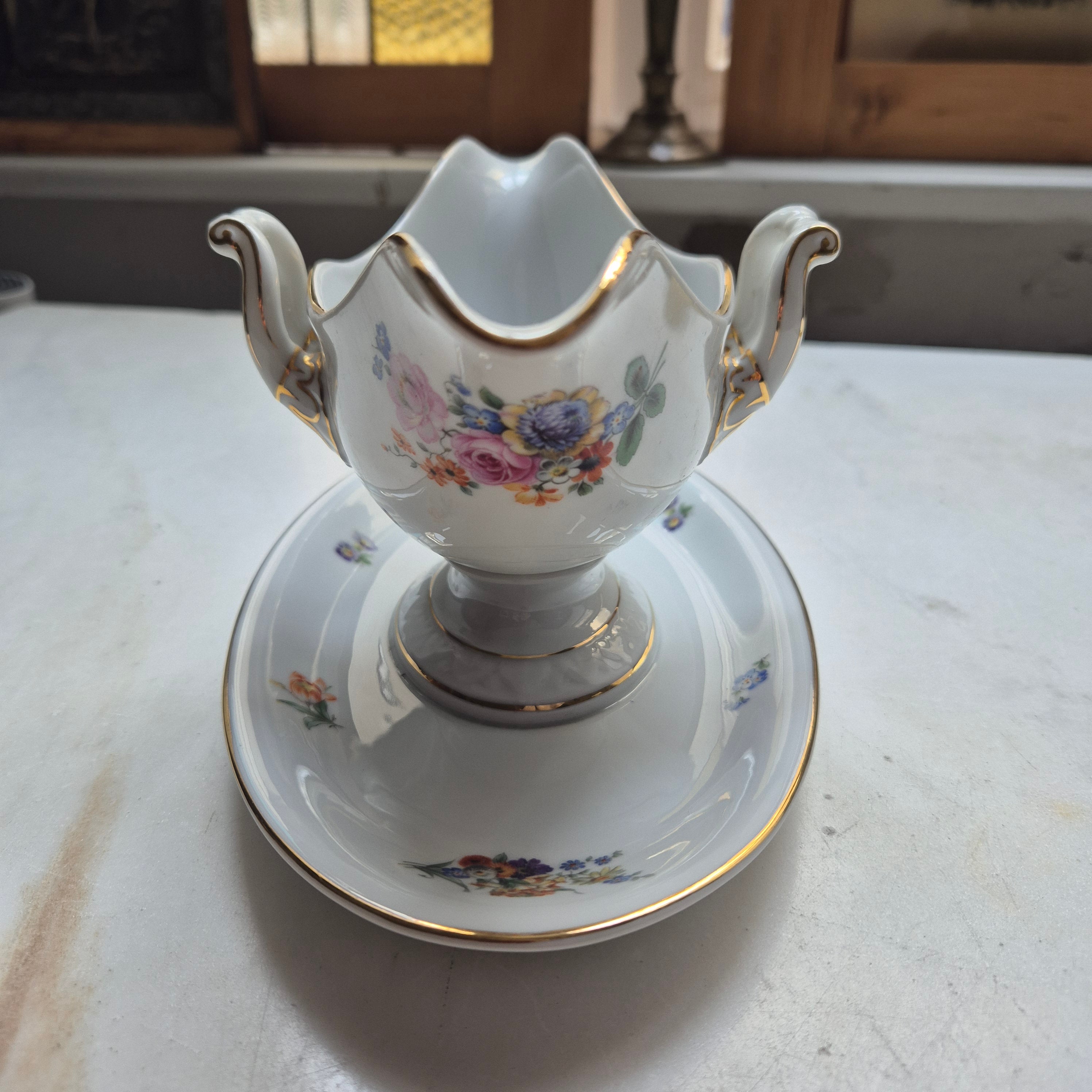Antike Saucen Sauciere Schüssel Blumenmalerei Porzellan Goldrand Rosenthal