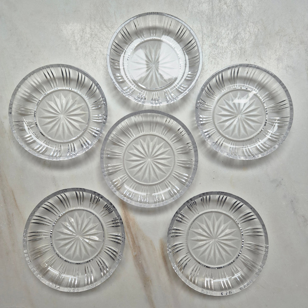 6x Vintage Glas Kristall Schalen Kuchen Teller