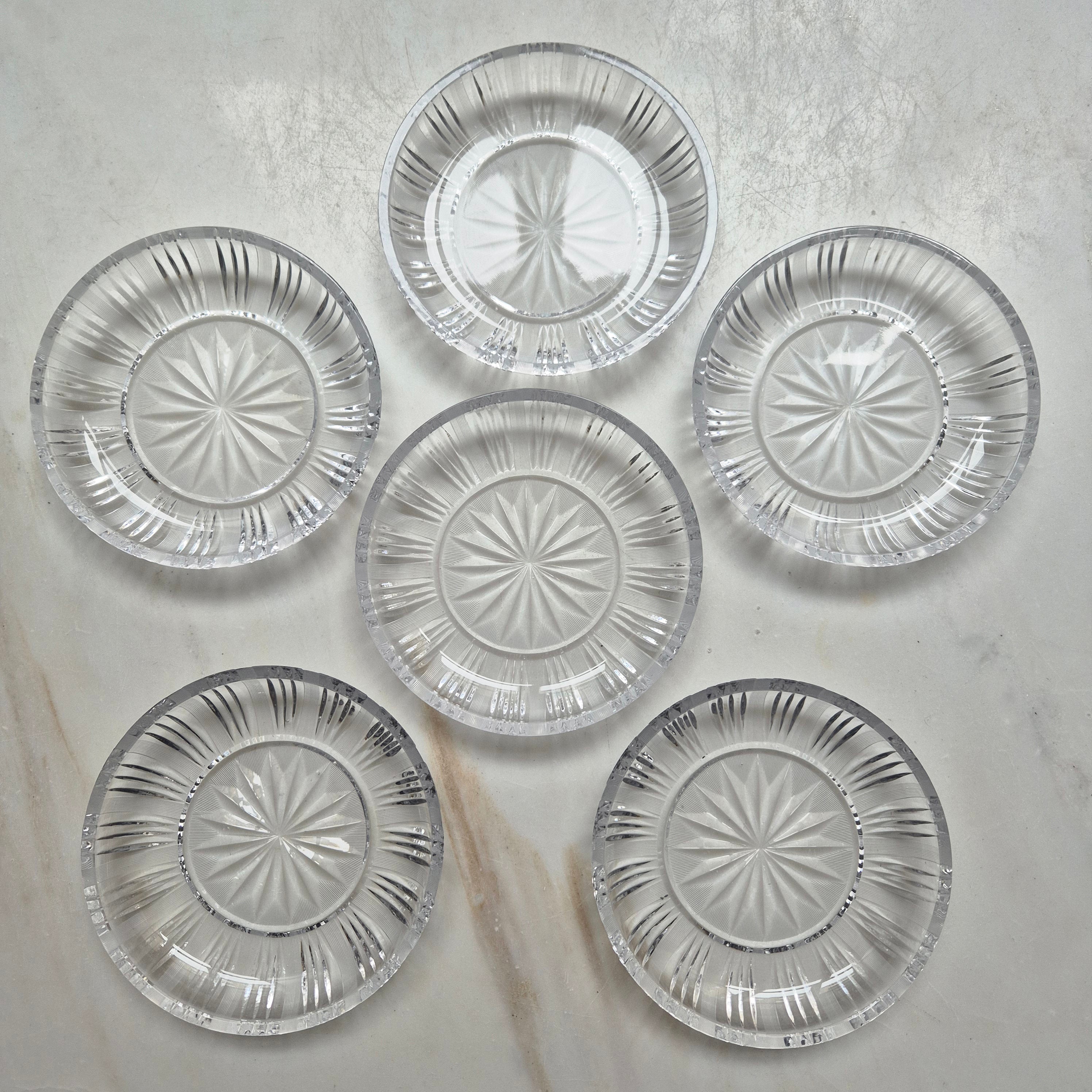 6x Vintage Glas Kristall Schalen Kuchen Teller