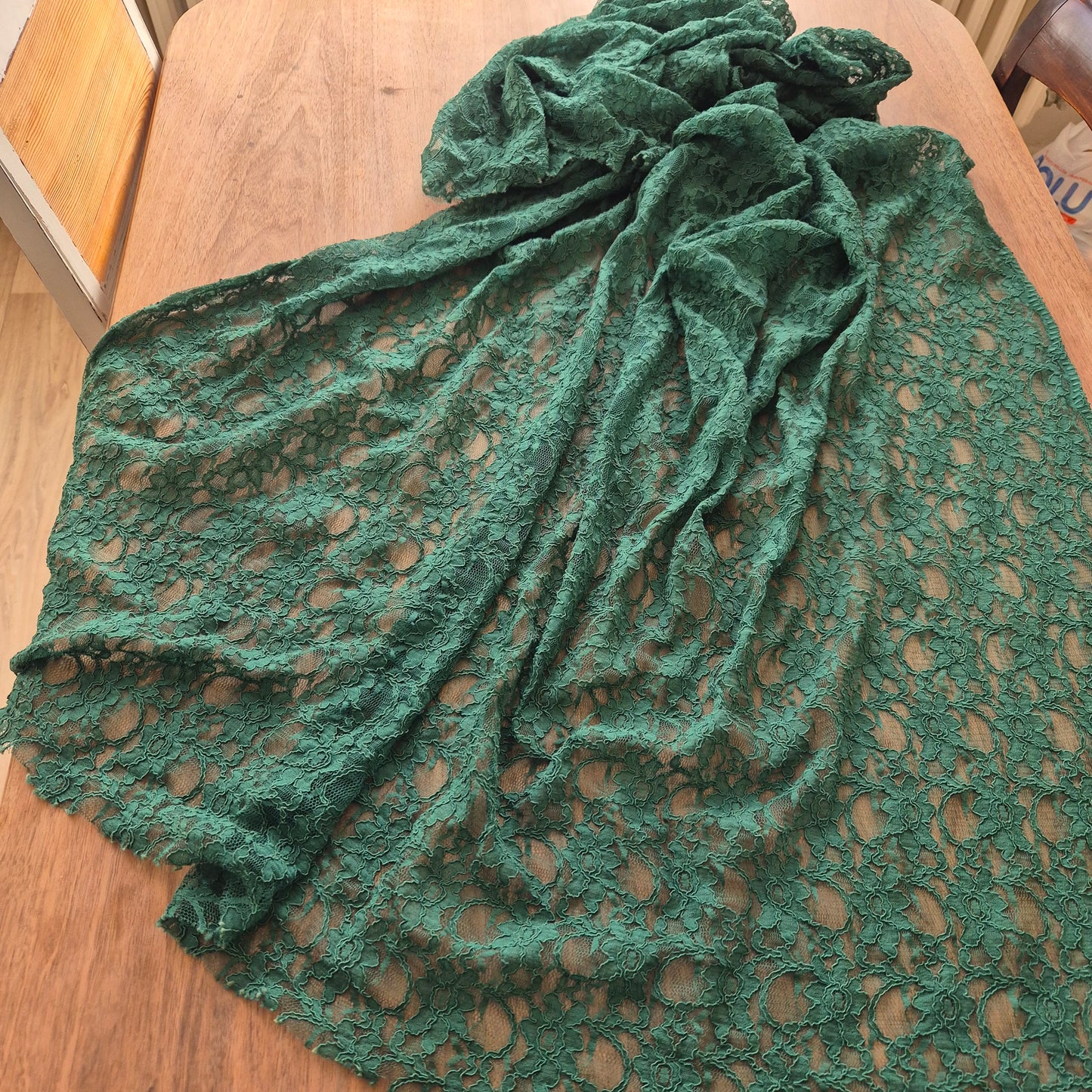 Vintage Grüner Spitzen Stoffrest 200x140cm Muster Transparent
