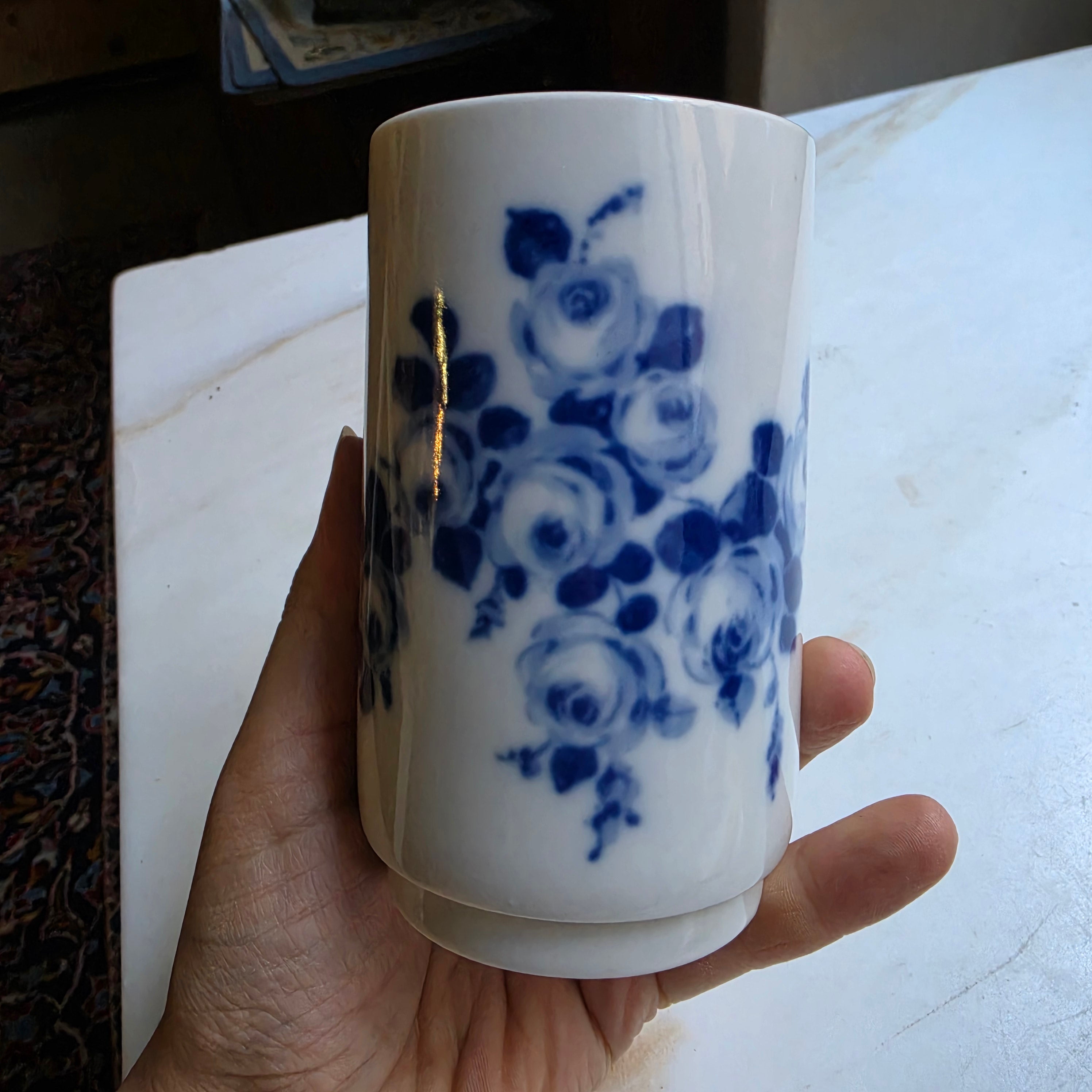Wallendorfer Porzellanvase - Echt Cobalt - Handbemalt - Blaue Rose - Antik