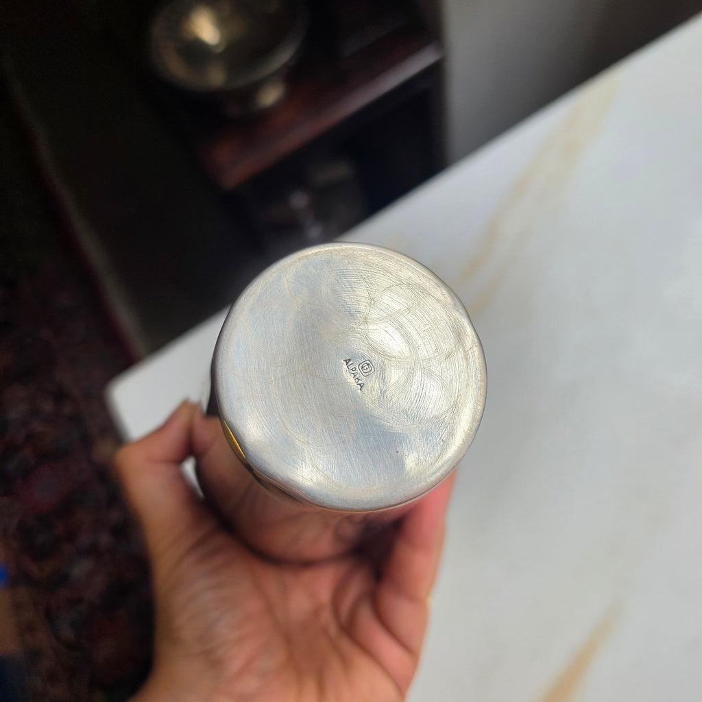 Antiker Vintage Cocktail-Shaker aus Alpaka mit Gravur „Für frohe Stunden Kurt“
