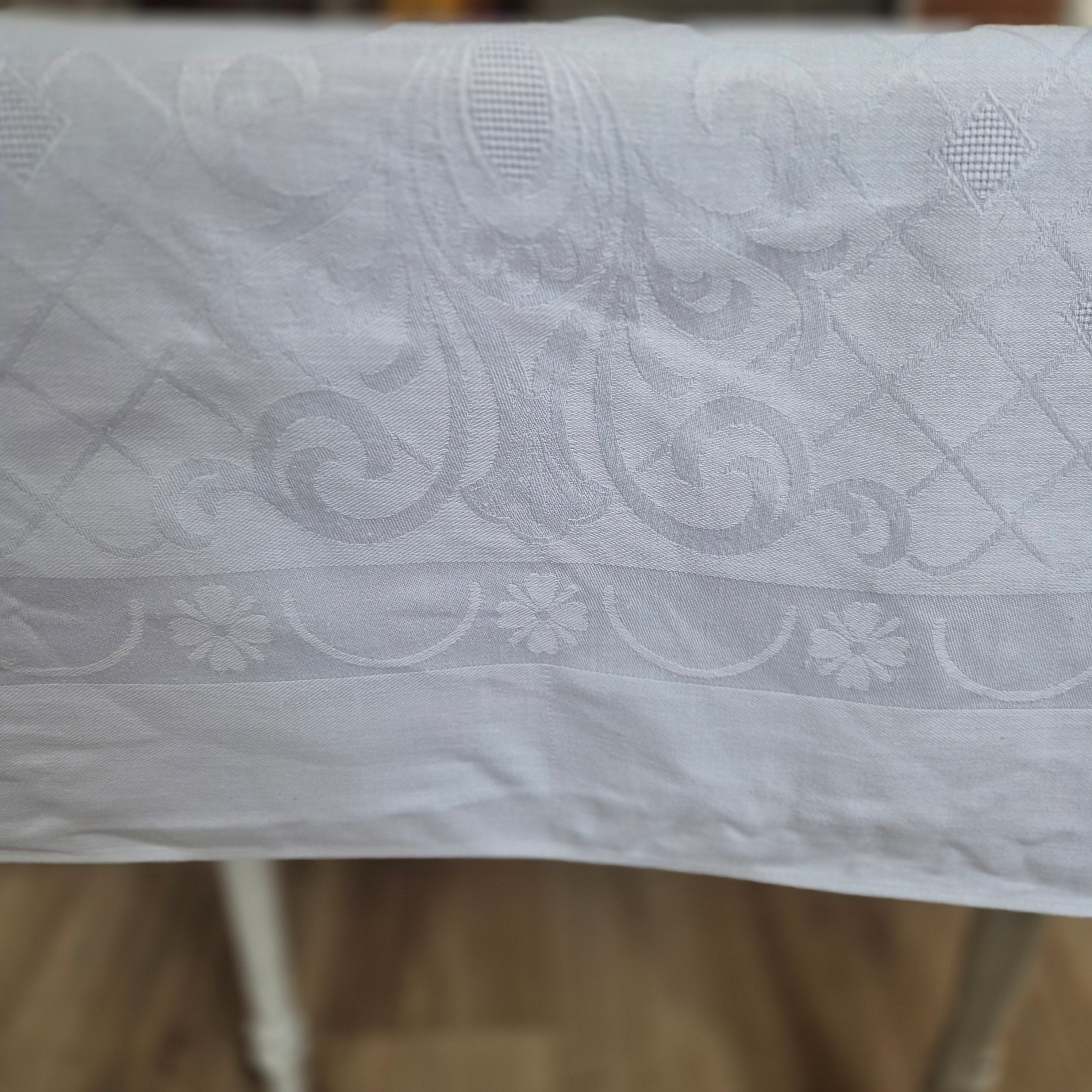 Vintage smail Tischdecke Damast weiß 155x130cm