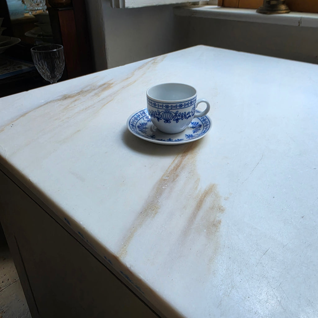 1x Kahla GDR Zwiebelmuster Kobaltunterglasur Mokkatasse mit Untertassen Vintage blau weiß