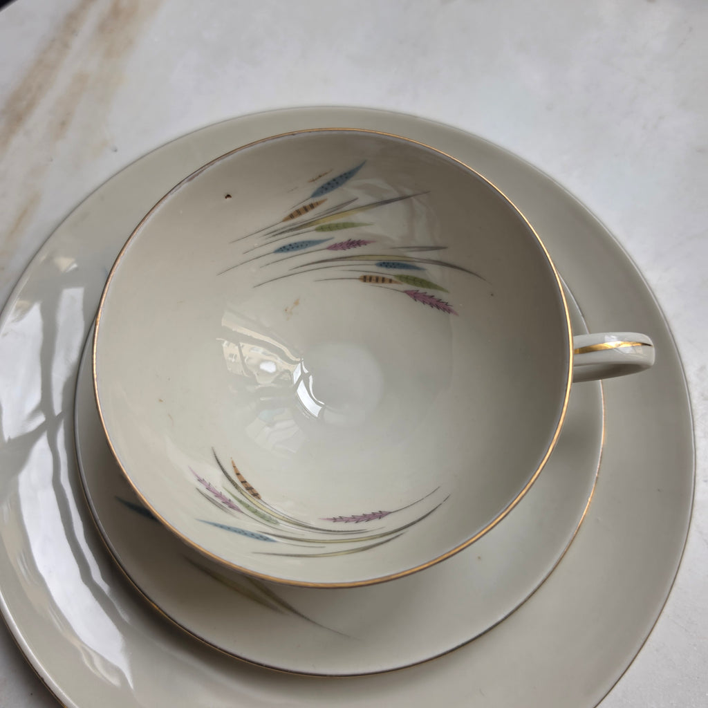 Vintage Porzellan Gedeck 3-teilig – Bareuther Waldsassen Bavaria Mid-Century Ähren-Motiv