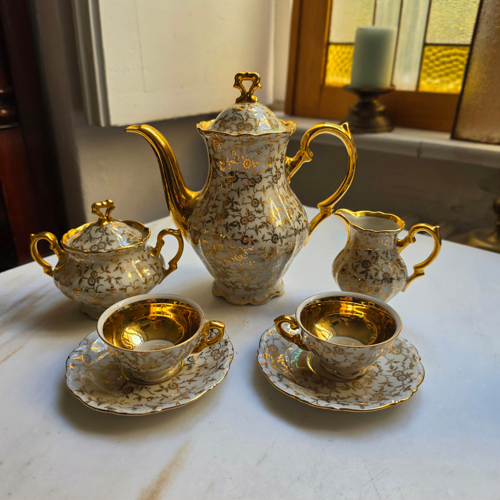 Mitterteich Bavaria Porzellan Tee-/Kaffeeset – Echte Glanzvergoldung mit Barock-Blumenmuster Set