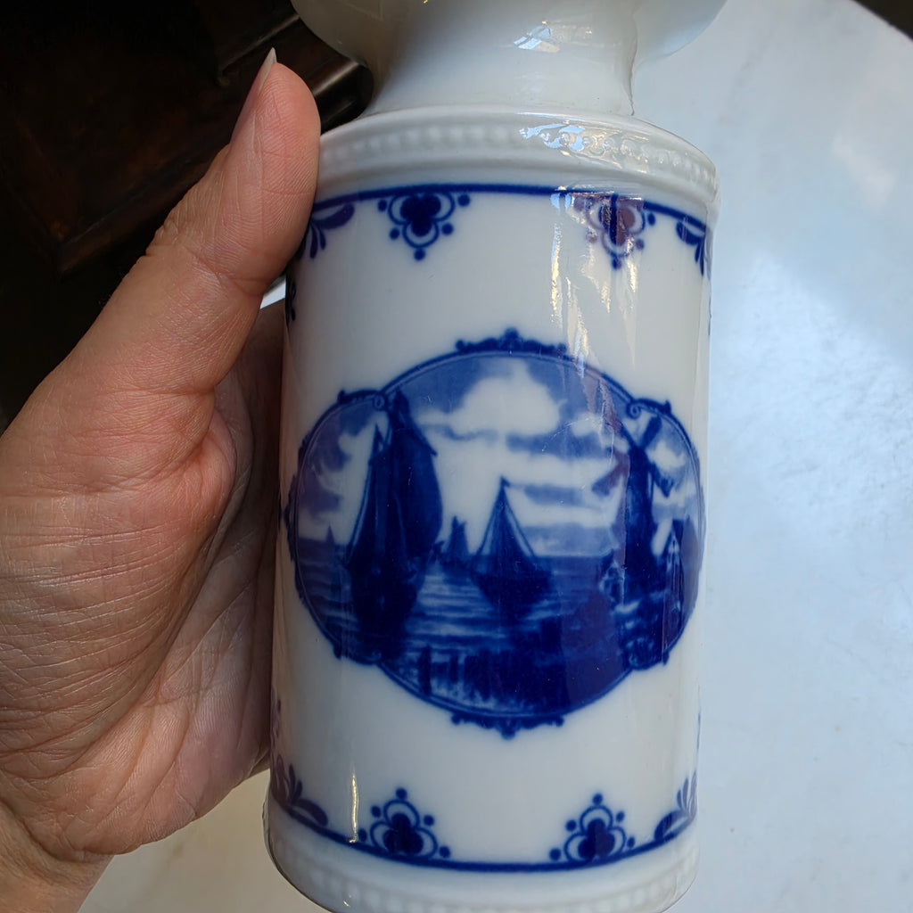 Alte Porzellan Vase Echt Kobalt Fine China Lichte Schiffsmotiv Mühle Hafen