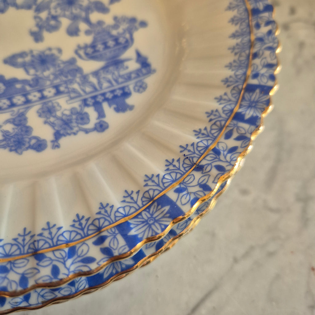 5x Antike Kuchenteller Echt Tuppack China Blau Tiefenfurt Blau Weiß & Rosslau