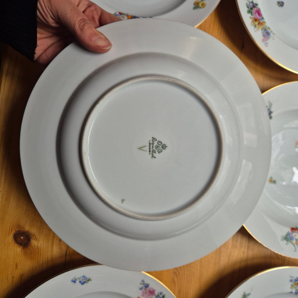 6x Antike Suppenteller Blumendekor weiß Goldrand Rosenthal