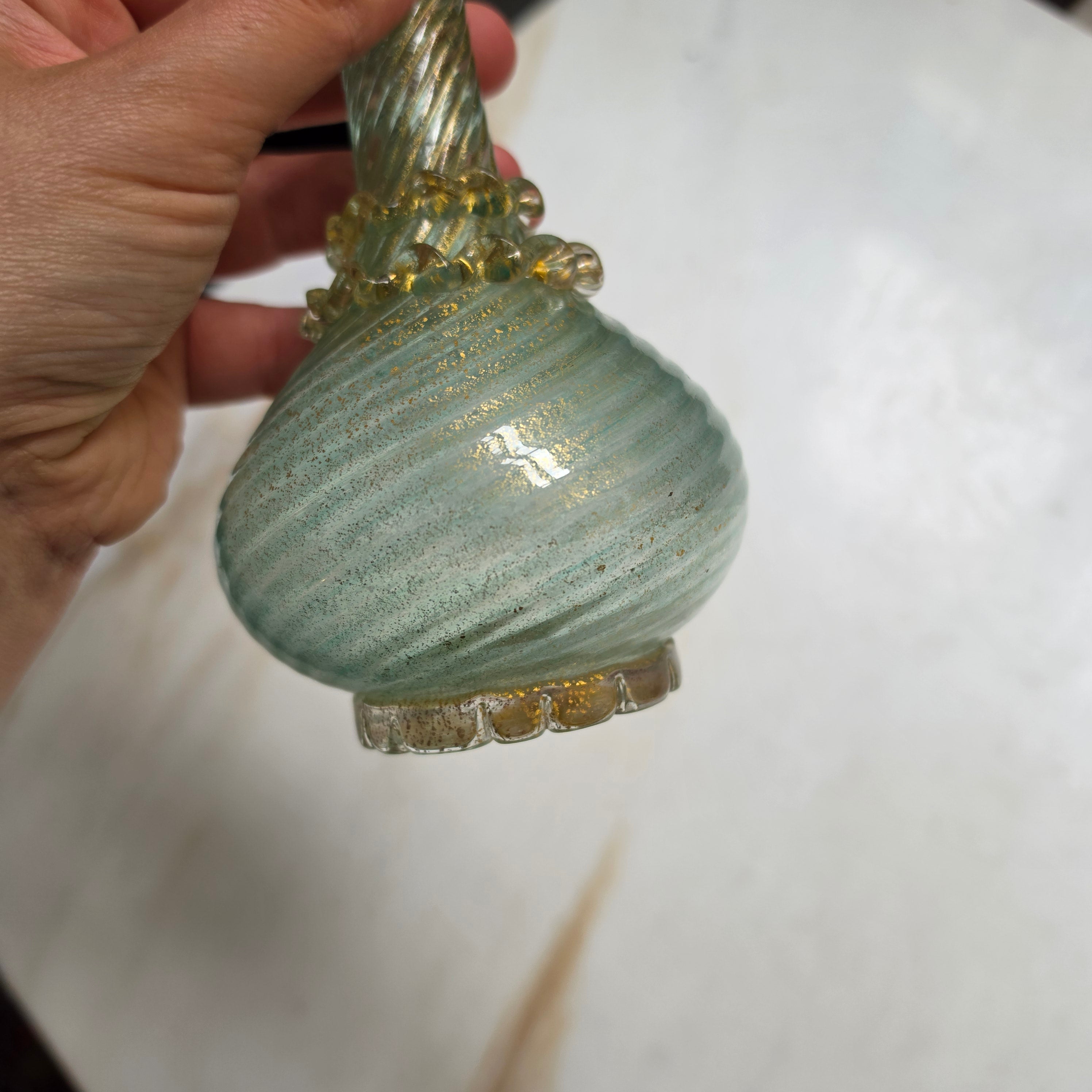 Antike Murano Glasvase mit Blattgold – Handgeblasen, Italien ca. 1960