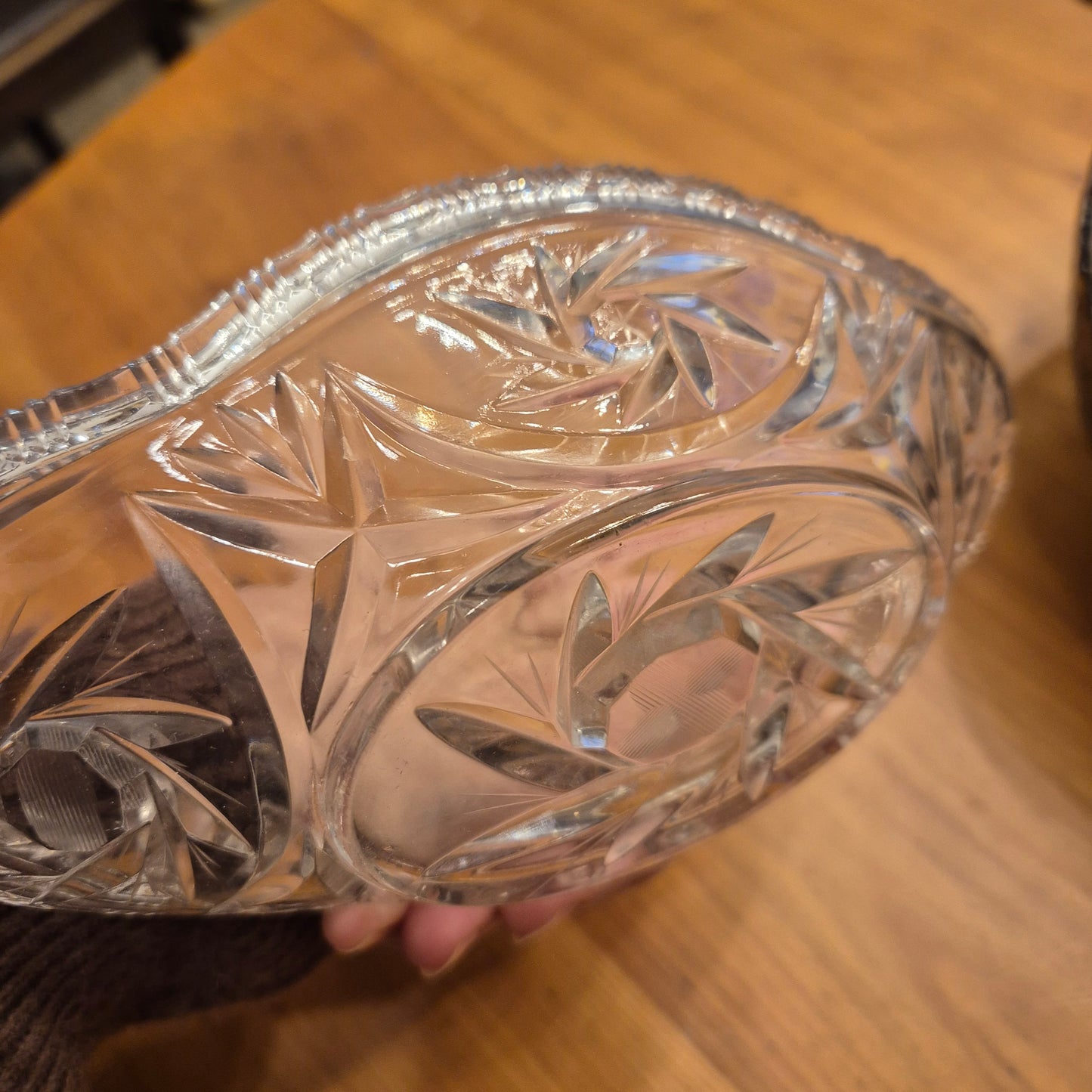 Vintage Glas oder Kristall Schale oval klein Gebäck Bonbon Konfekt Stern