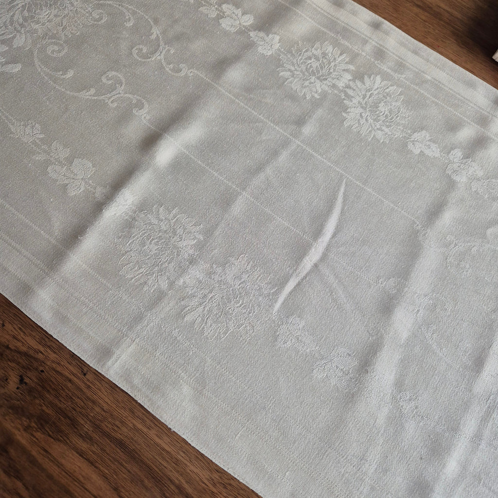 3x Antike Jugendstil Küchen-&Geschirrtücher cremeweiß Löwenzahnmotiv Damast Baumwolle