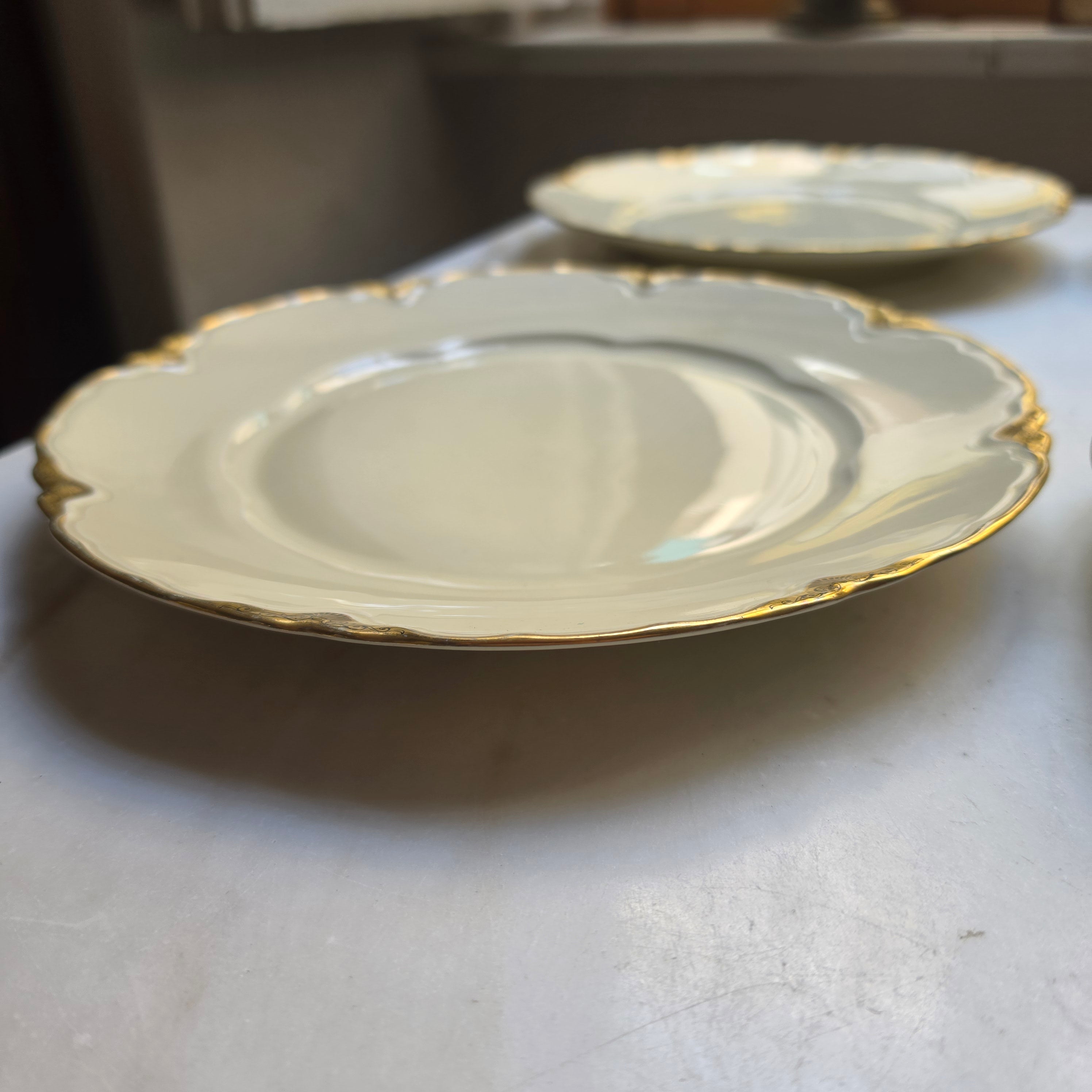 Antike Schönwald Porzellan-Essteller mit Goldrand & Muschelrelief (9er-Set) – Elfenbein/Creme (Kopie)