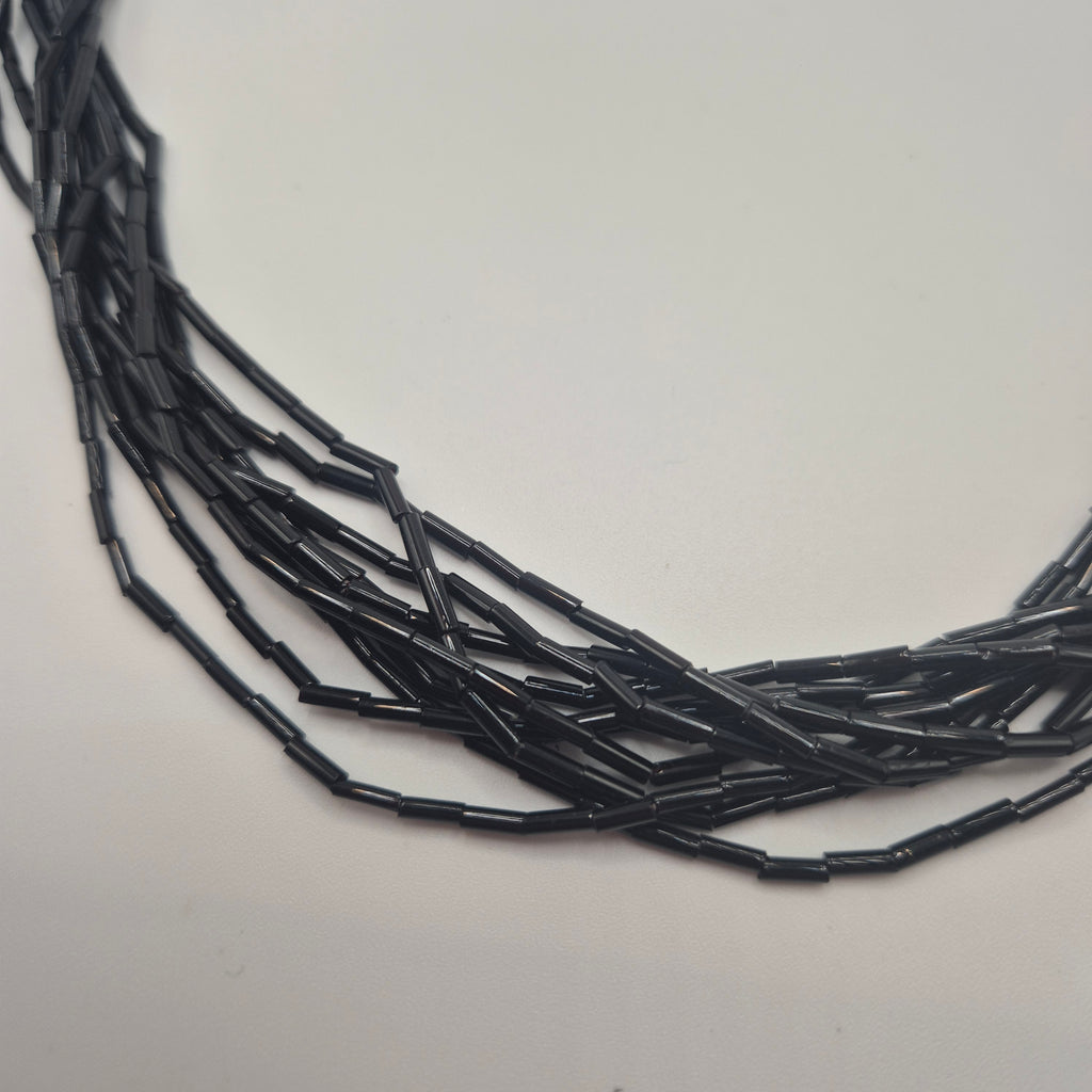 Vintage Statement-Kette | Schwarze Glasperlen | Mehrreihig