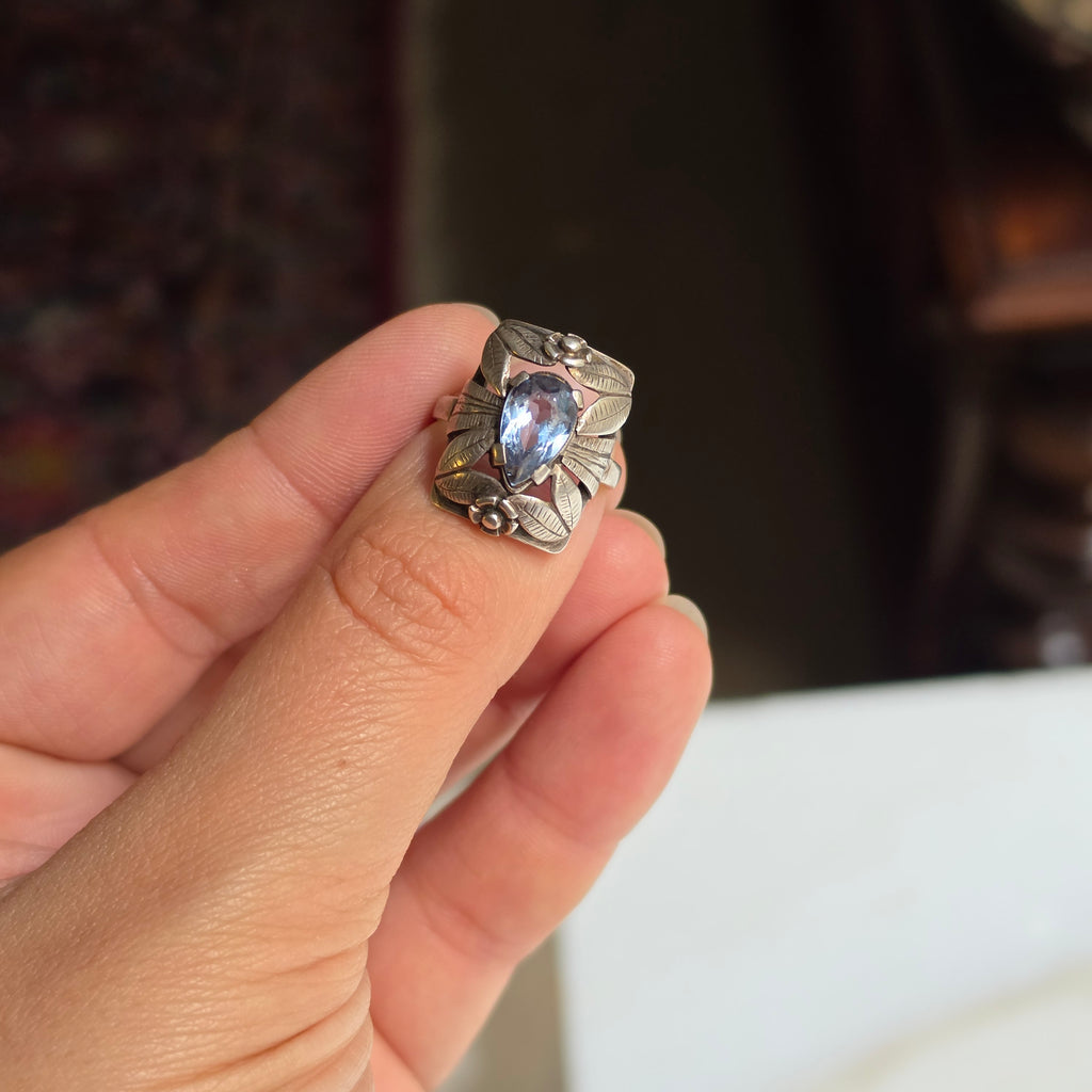 Traumhaftes antikes Art Deco Silber-Schmuckset mit Aquamarin Steinen