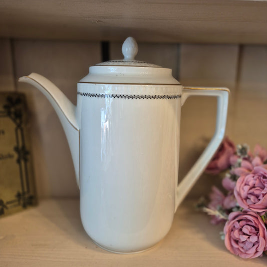 Alte große Kaffeekanne Vintage Silesia Porzellan weiß gold schwarz