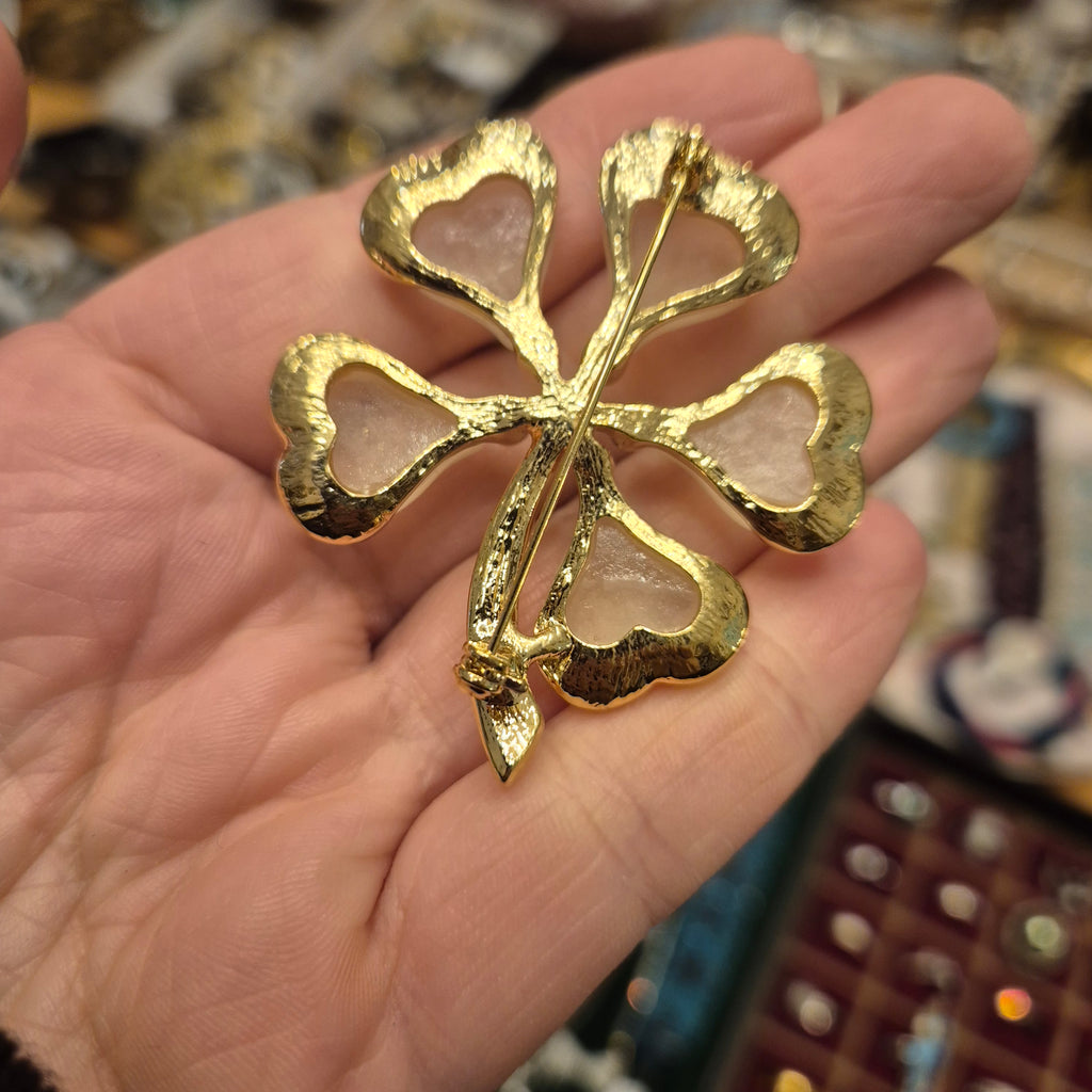 Große Statement Brosche / Kleeblatt Modeschmuck