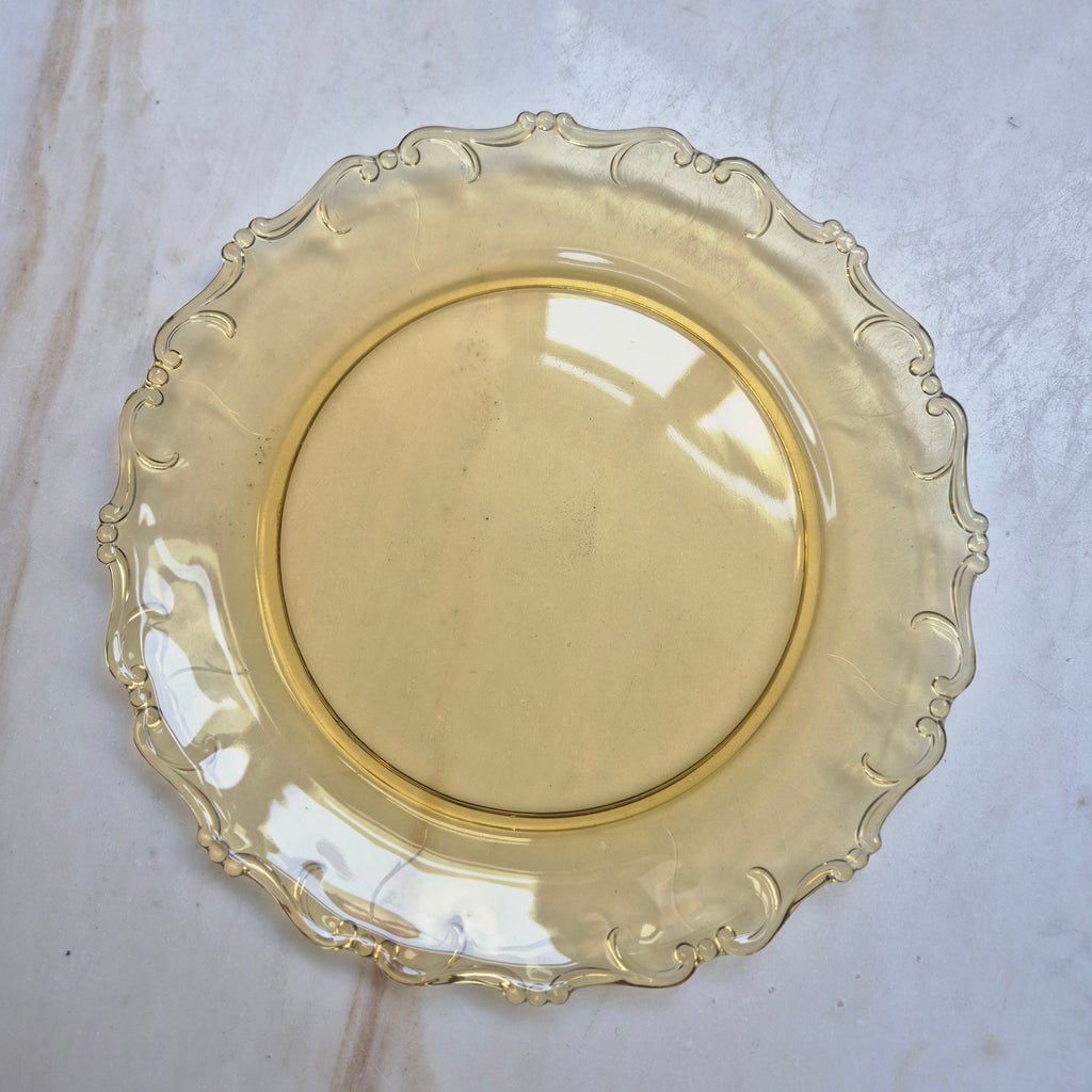 Gelber Glasteller Antik French für Obst Servierteller Platte Landhaus Vintage Shabby