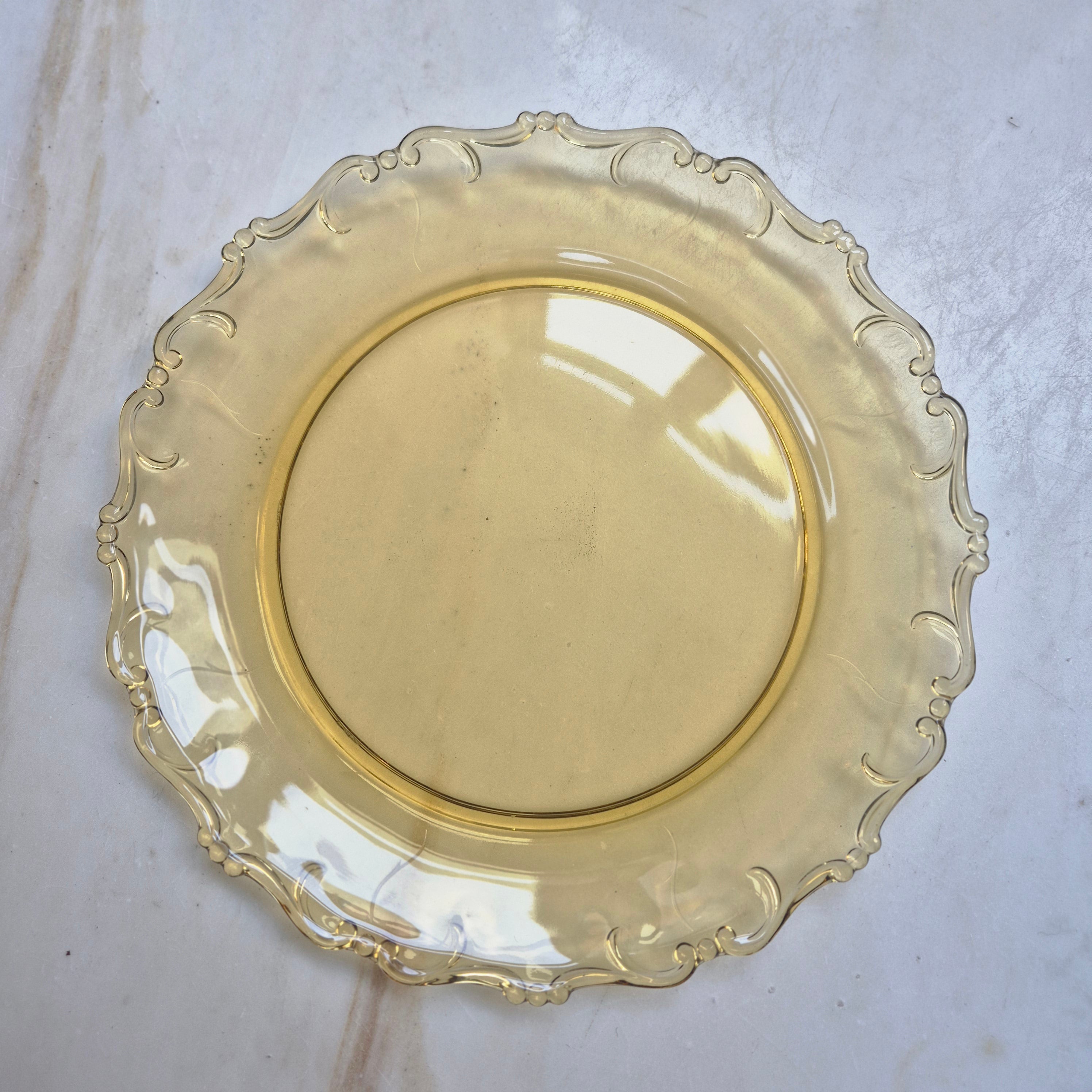Gelber Glasteller Antik French für Obst Servierteller Platte Landhaus Vintage Shabby