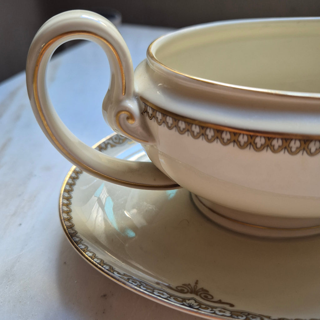 Antike Saucen Sauciere Schüssel Elfenbein Porzellan Goldrand Heinrich H&Co. Selb