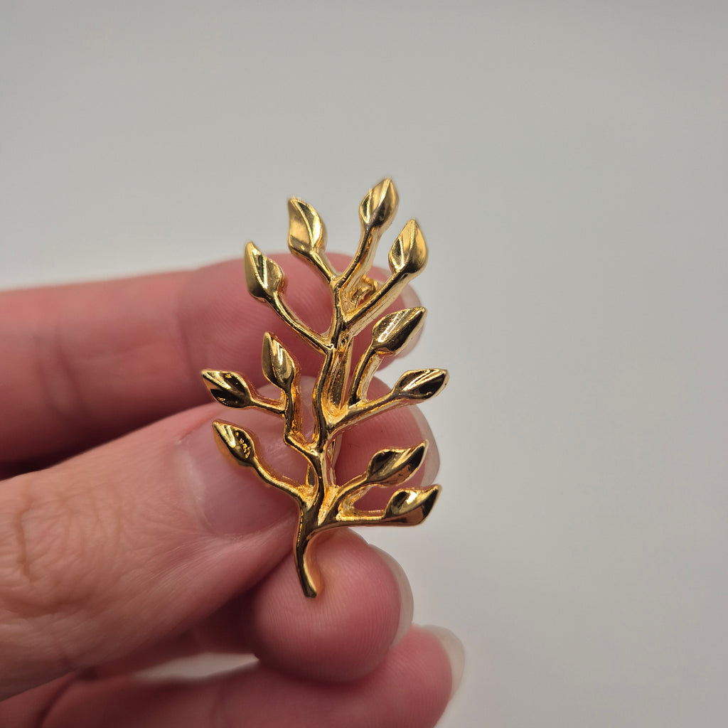 Vintage Brosche Goldfarbend Blatt Blätter Ast