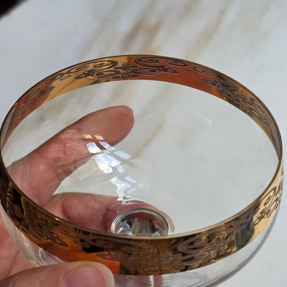 4er-Set Vintage Sektschalen – Edler Golddekor & Filigranes Muster – Perfekt für Champagner & Cocktails