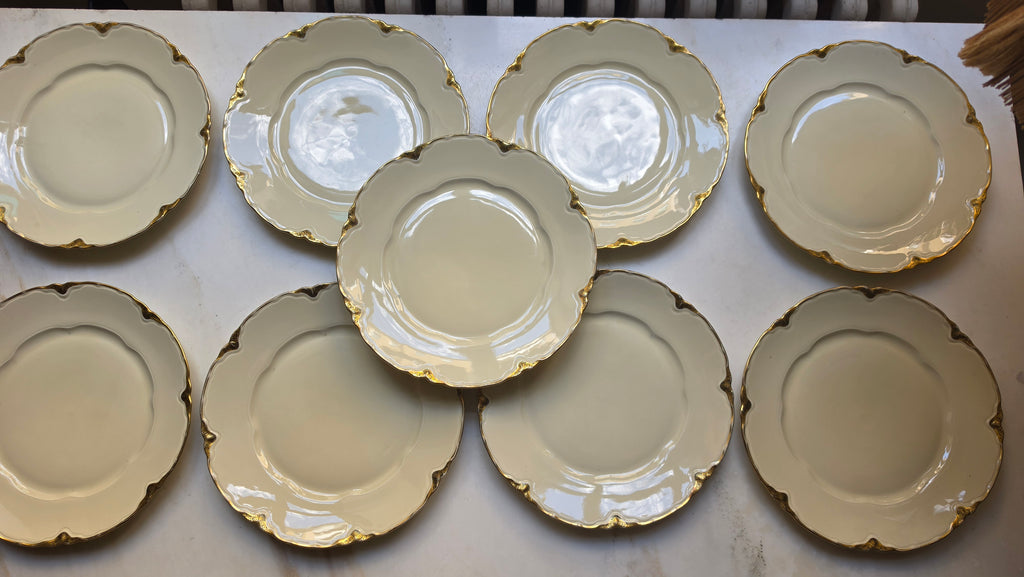 Antike Schönwald Porzellan-Essteller mit Goldrand & Muschelrelief (9er-Set) – Elfenbein/Creme (Kopie)