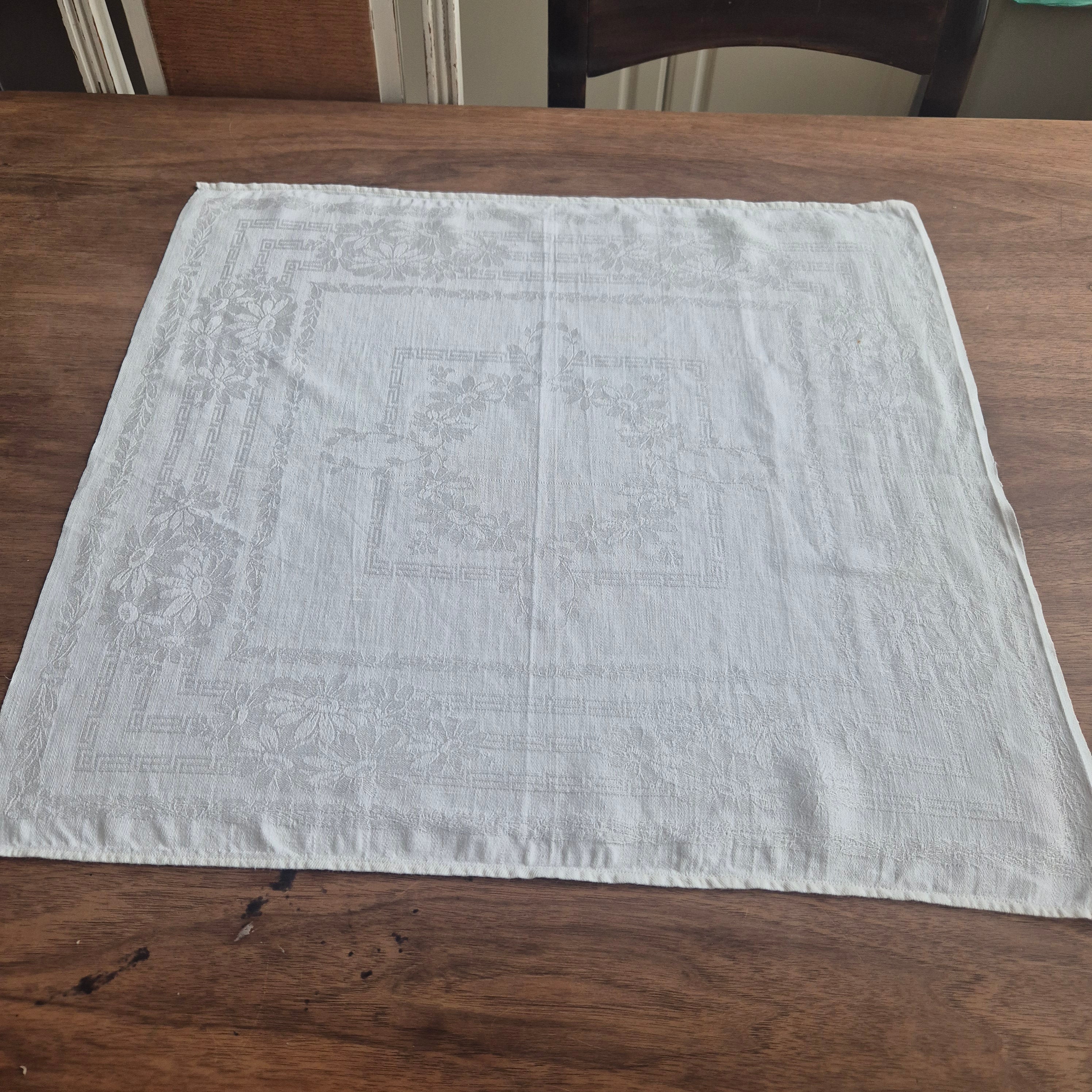 Antike Jugendstil Serviette/Mitteldecke weiß 55x60cm Damast Blumen