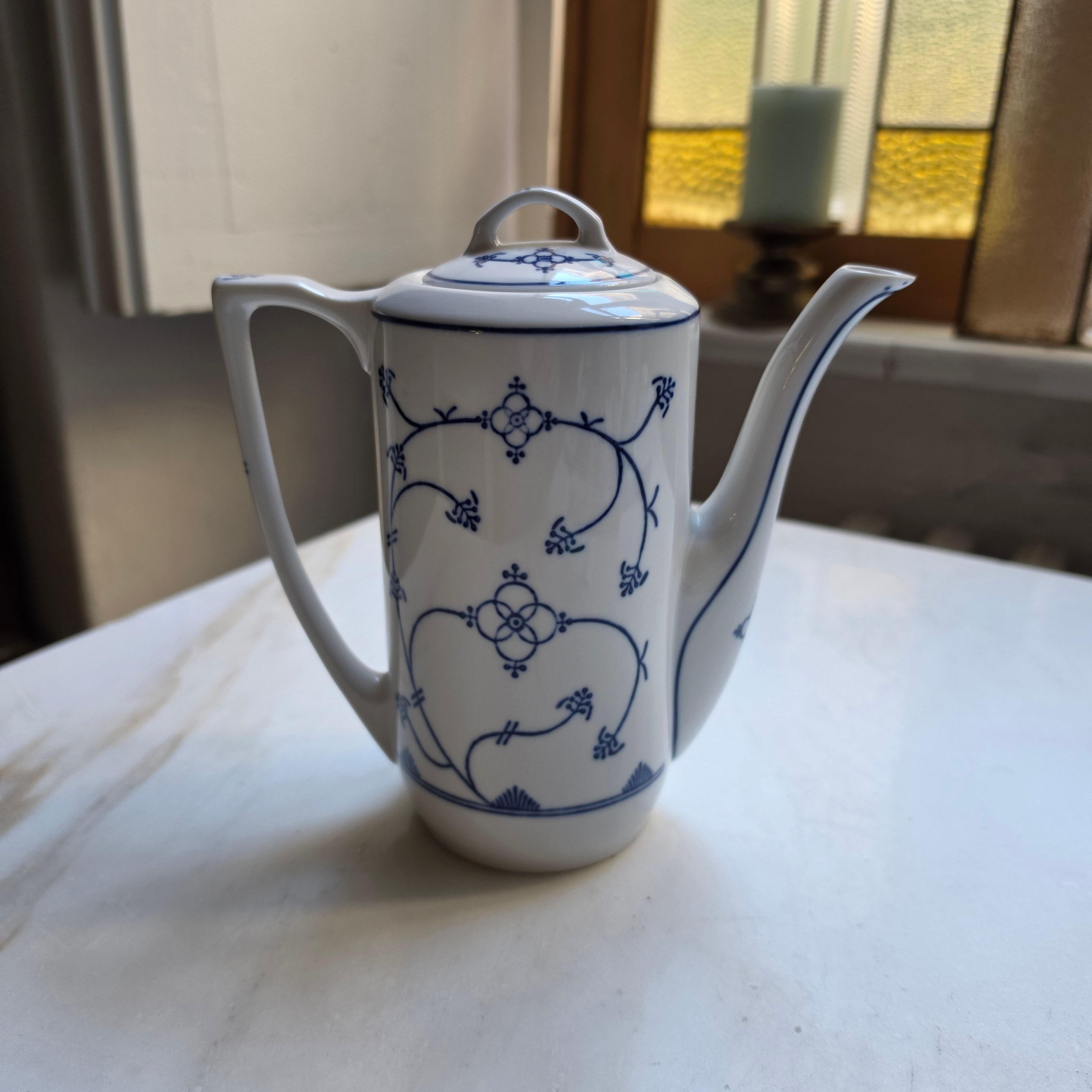 Vintage Jäger Eisenberg  Strohblume Kaffeekanne Kanne Tee Vintage blau weiß