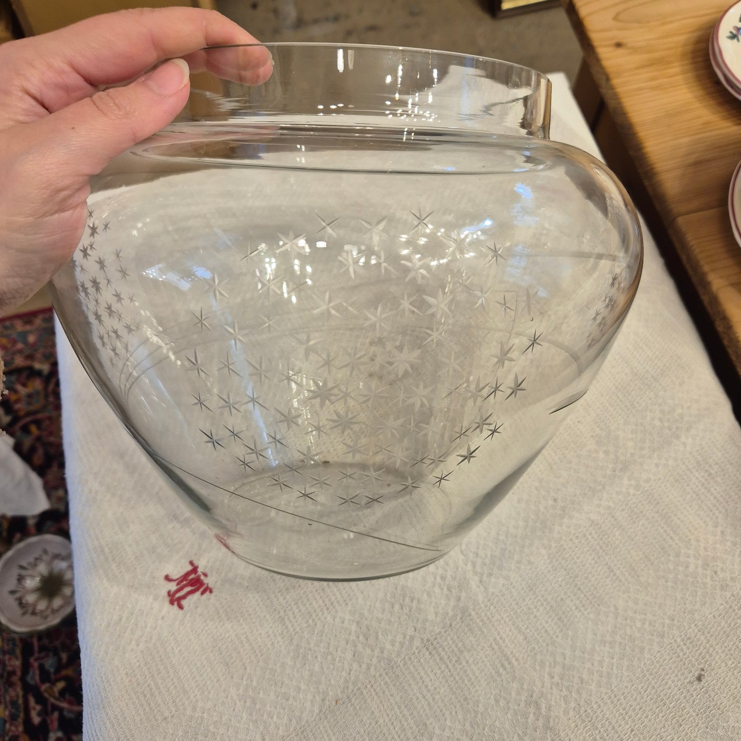 Große Vintage Glas Vase 70er Jahre Blumen