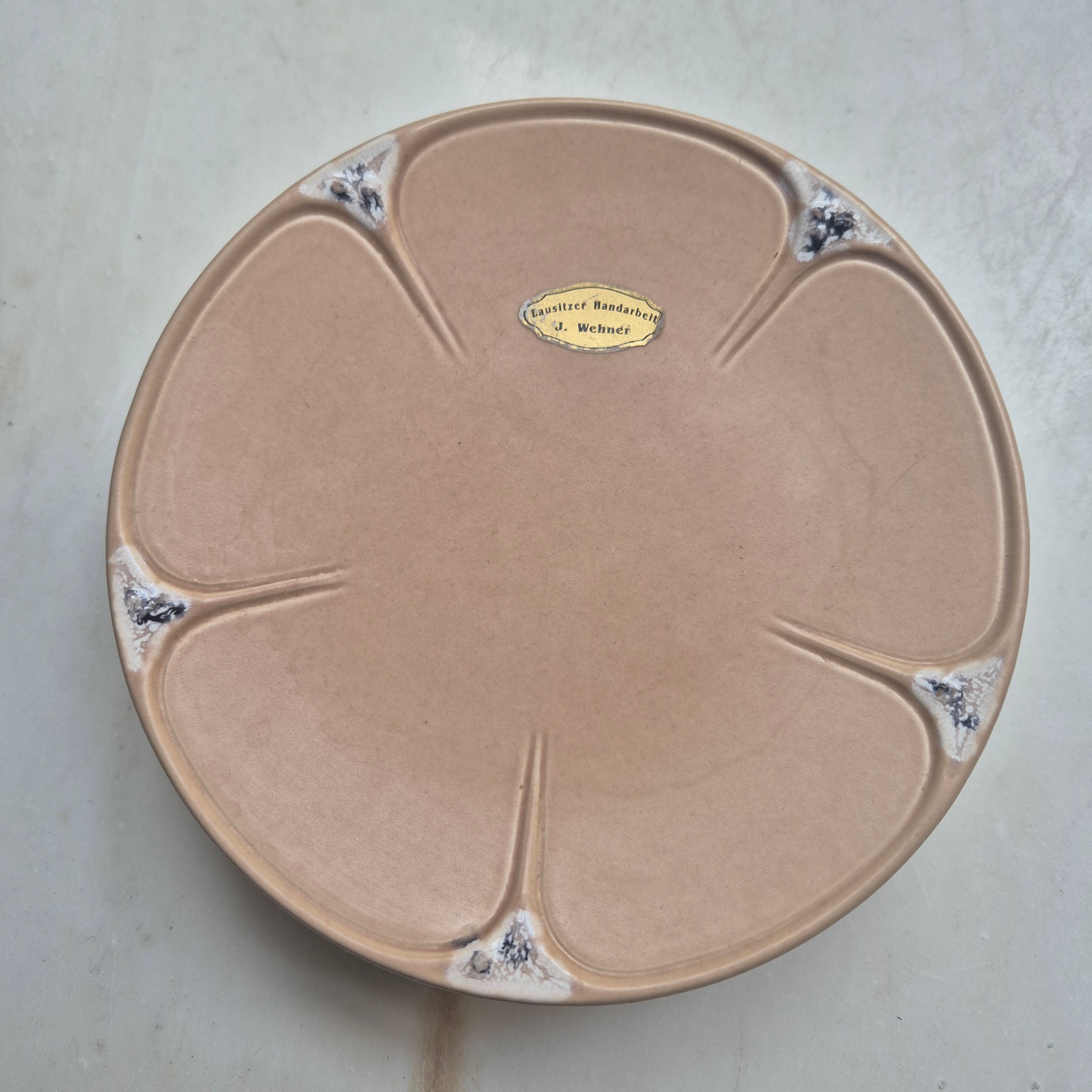 Vintage Keramik Etagere / Gebäckständer Lausitzer Handarbeit J.Wehner lachsfarbend