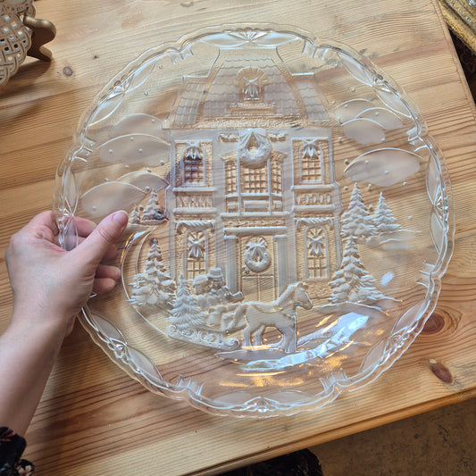Großer Weihnachtsteller Glasteller Antik French für Obst Servierteller Platte Landhaus Vintage