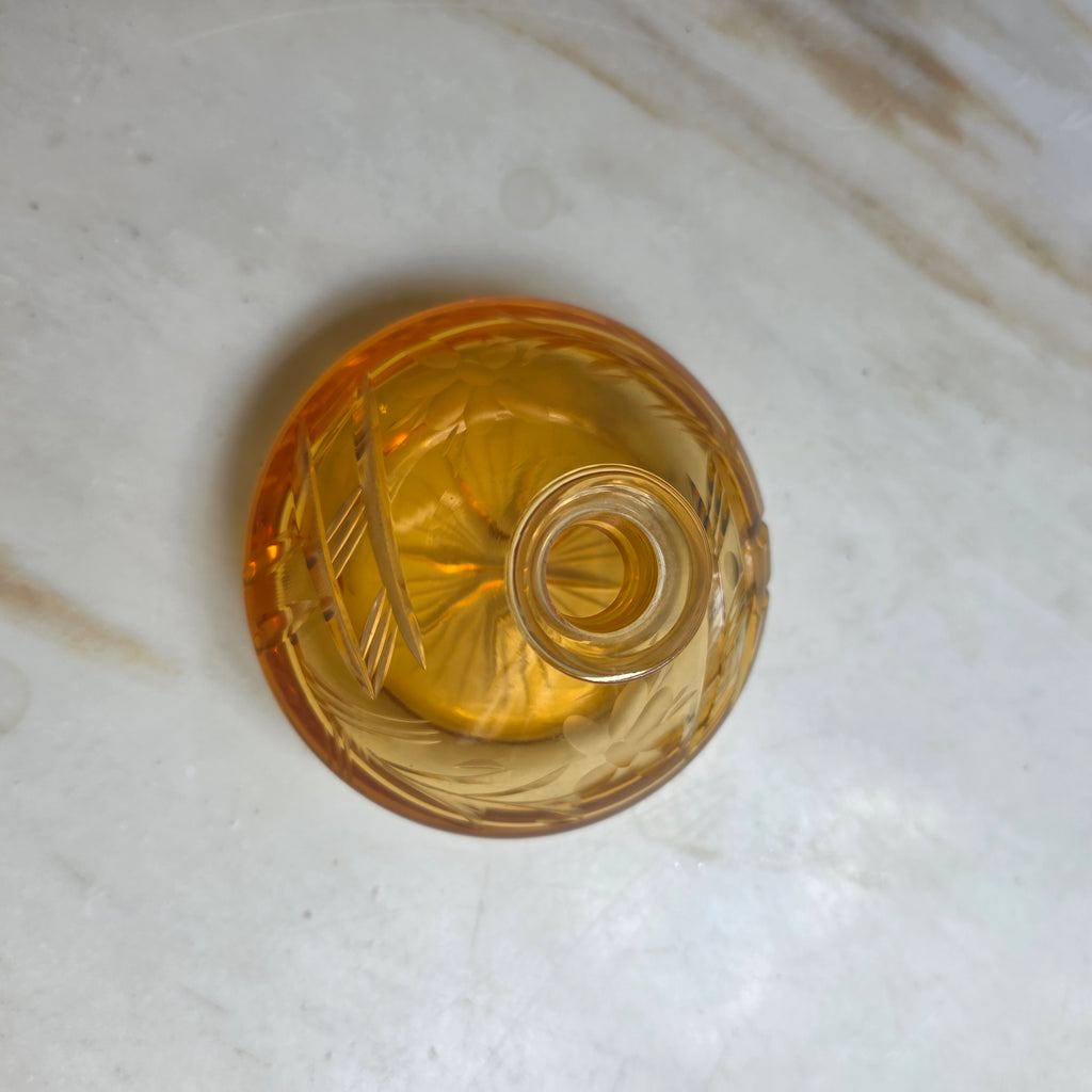 Vintage Parfumflakon aus Bernstein-Kristallglas – Handgeschliffen mit Stöpsel