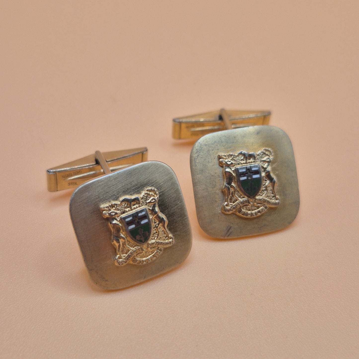 Antike Vintage Manschettenknöpfe Sterling Silber mit Wappen "Preußen" goldfarbend