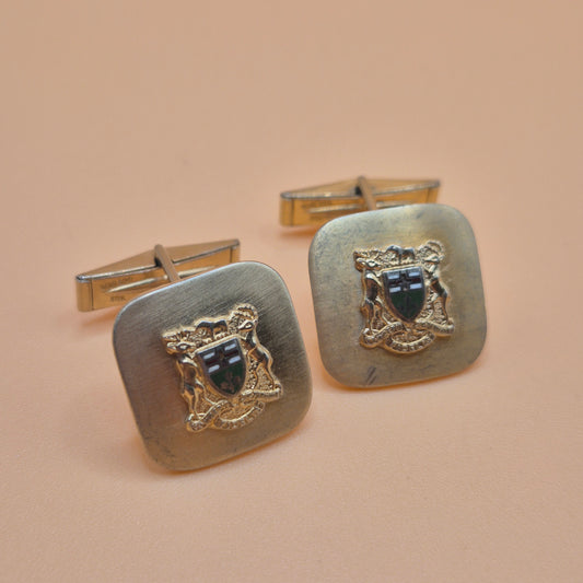 Antike Vintage Manschettenknöpfe Sterling Silber mit Wappen "Preußen" goldfarbend