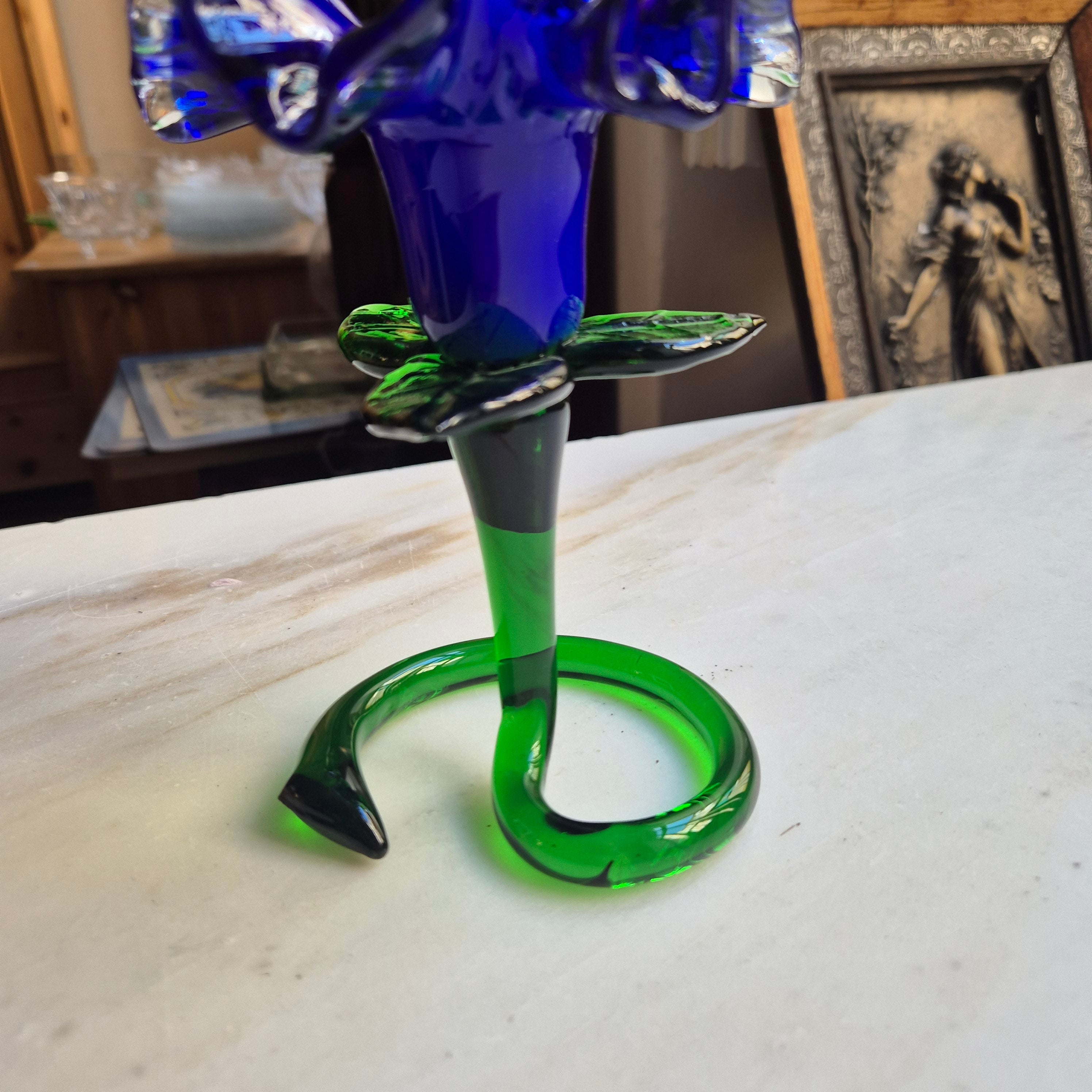 Vintage Murano Glaskunst Blume Kerzenhalter Blau
